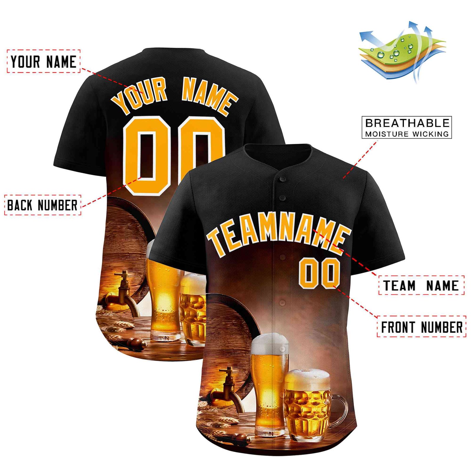 Custom Black National Beer Day Personalized Beer Pattern Baseball Jersey | Suitable For Groups Or Parties | KXKSHOP