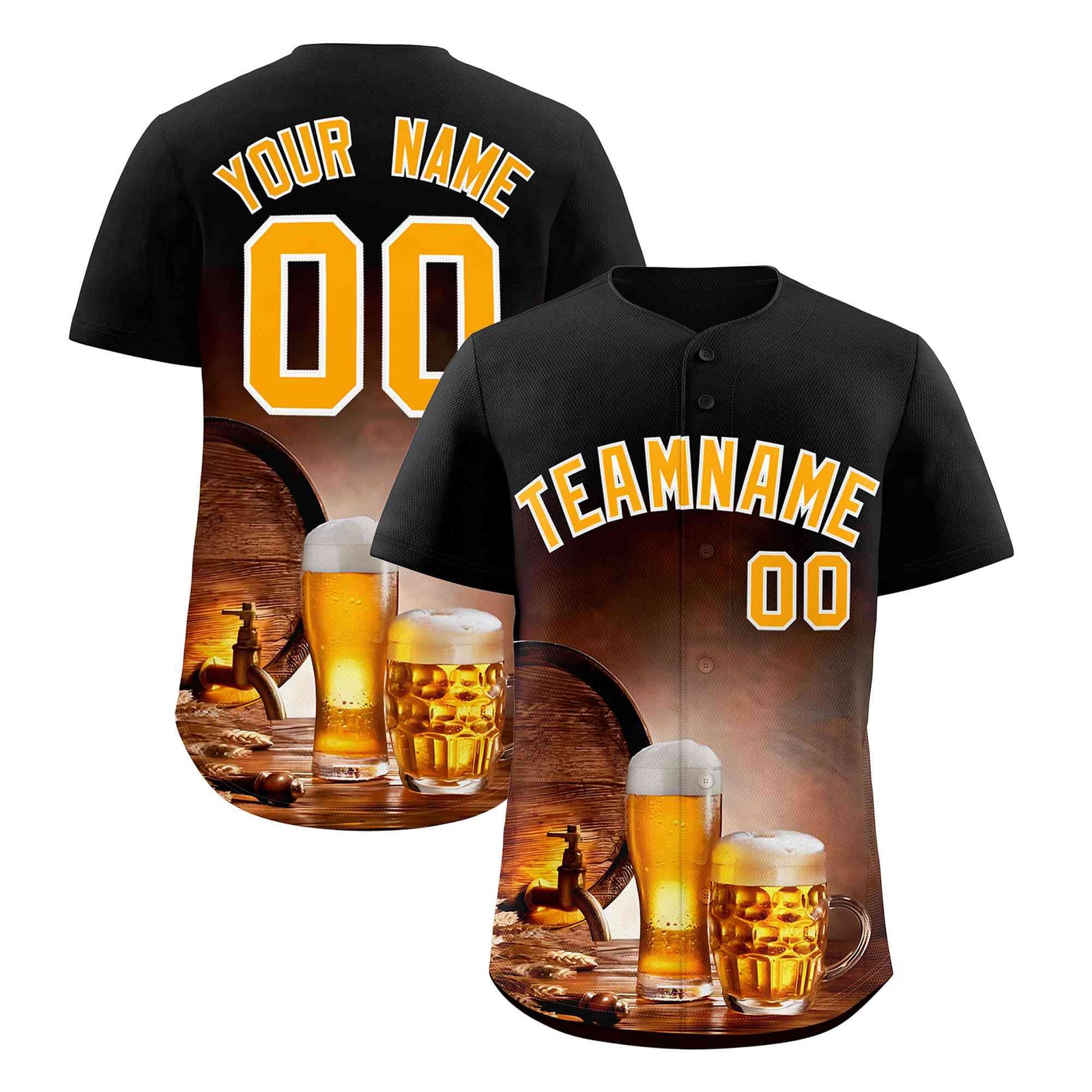 Custom Black National Beer Day Personalized Beer Pattern Baseball Jersey | Suitable For Groups Or Parties | KXKSHOP