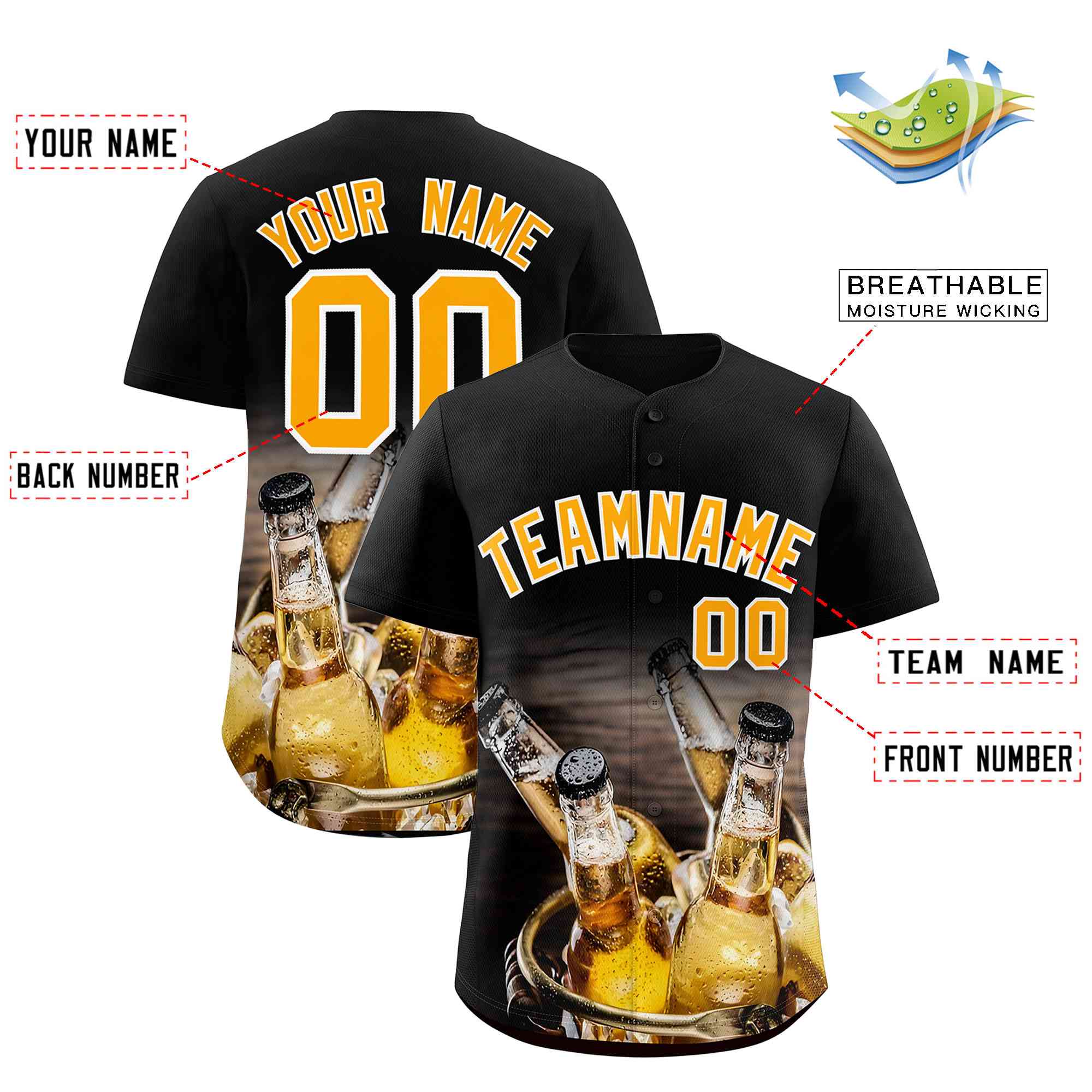 Custom Black National Beer Day Personalized Beer Pattern Baseball Jersey | Suitable For Groups Or Parties | KXKSHOP