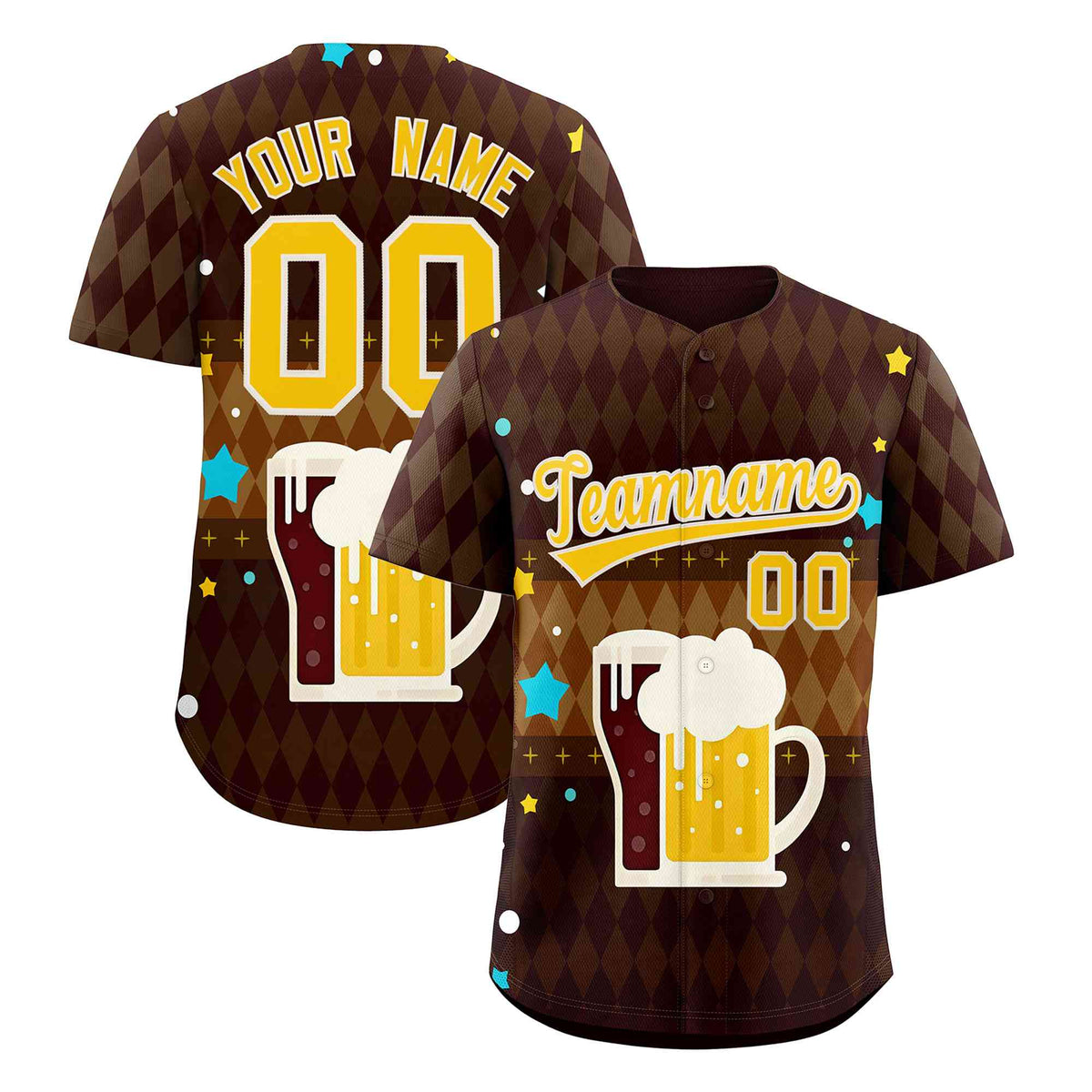 Custom Brown Light Brown National Beer Day Personalized Beer Pattern Baseball Jersey | Suitable For Groups Or Parties | KXKSHOP