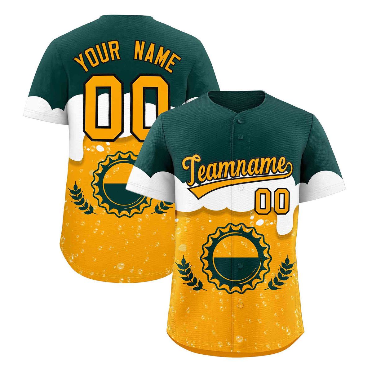 Custom Orange Green National Beer Day Personalized Beer Pattern Baseball Jersey | Suitable For Groups Or Parties | KXKSHOP