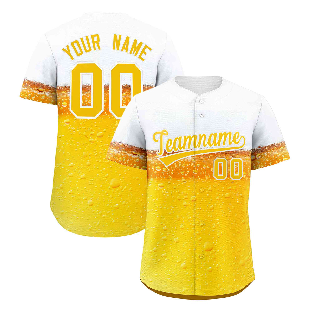 Custom Gold White National Beer Day Personalized Beer Pattern Baseball Jersey