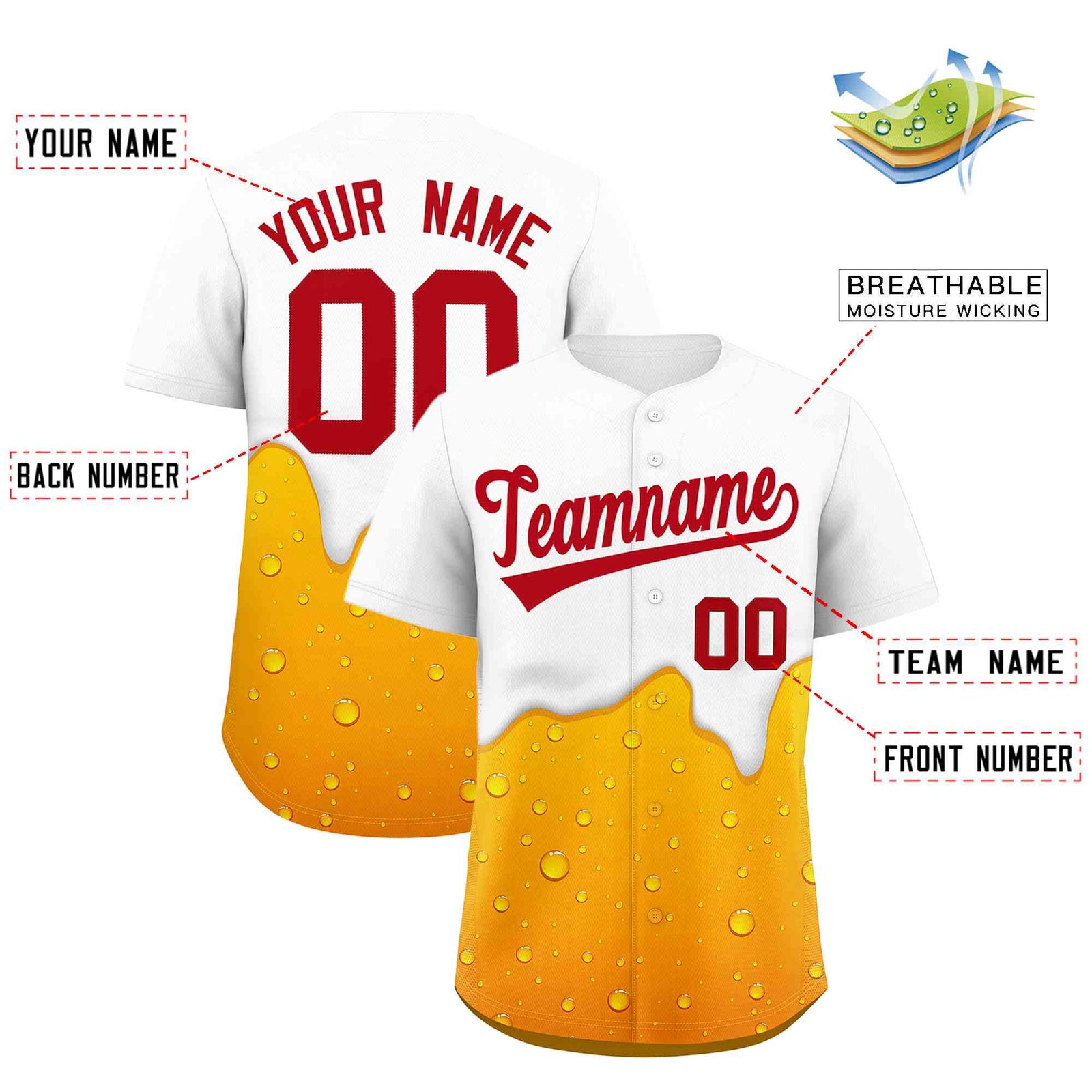 Custom Orange White National Beer Day Personalized Beer Pattern Baseball Jersey | Suitable For Groups Or Parties | KXKSHOP