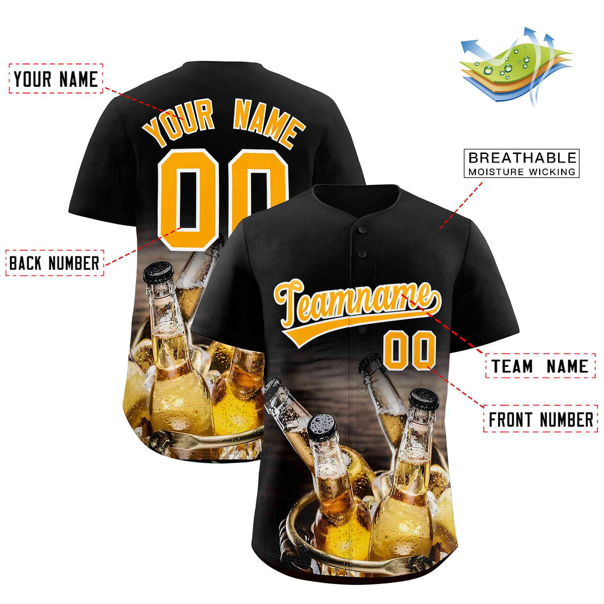 Custom Black National Beer Day Personalized Beer Pattern Baseball Jersey | Suitable For Groups Or Parties | KXKSHOP