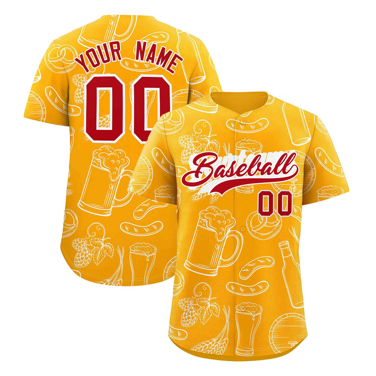 Custom Orange White National Beer Day Personalized Beer Pattern Baseball Jersey | Suitable For Groups Or Parties | KXKSHOP