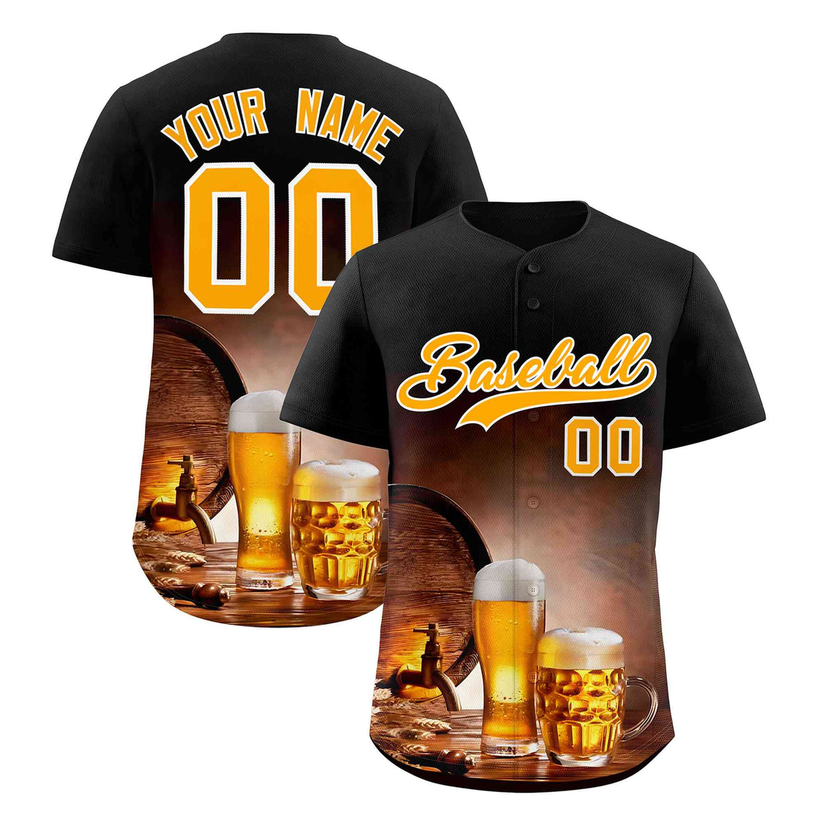 Custom Black National Beer Day Personalized Beer Pattern Baseball Jersey | Suitable For Groups Or Parties | KXKSHOP