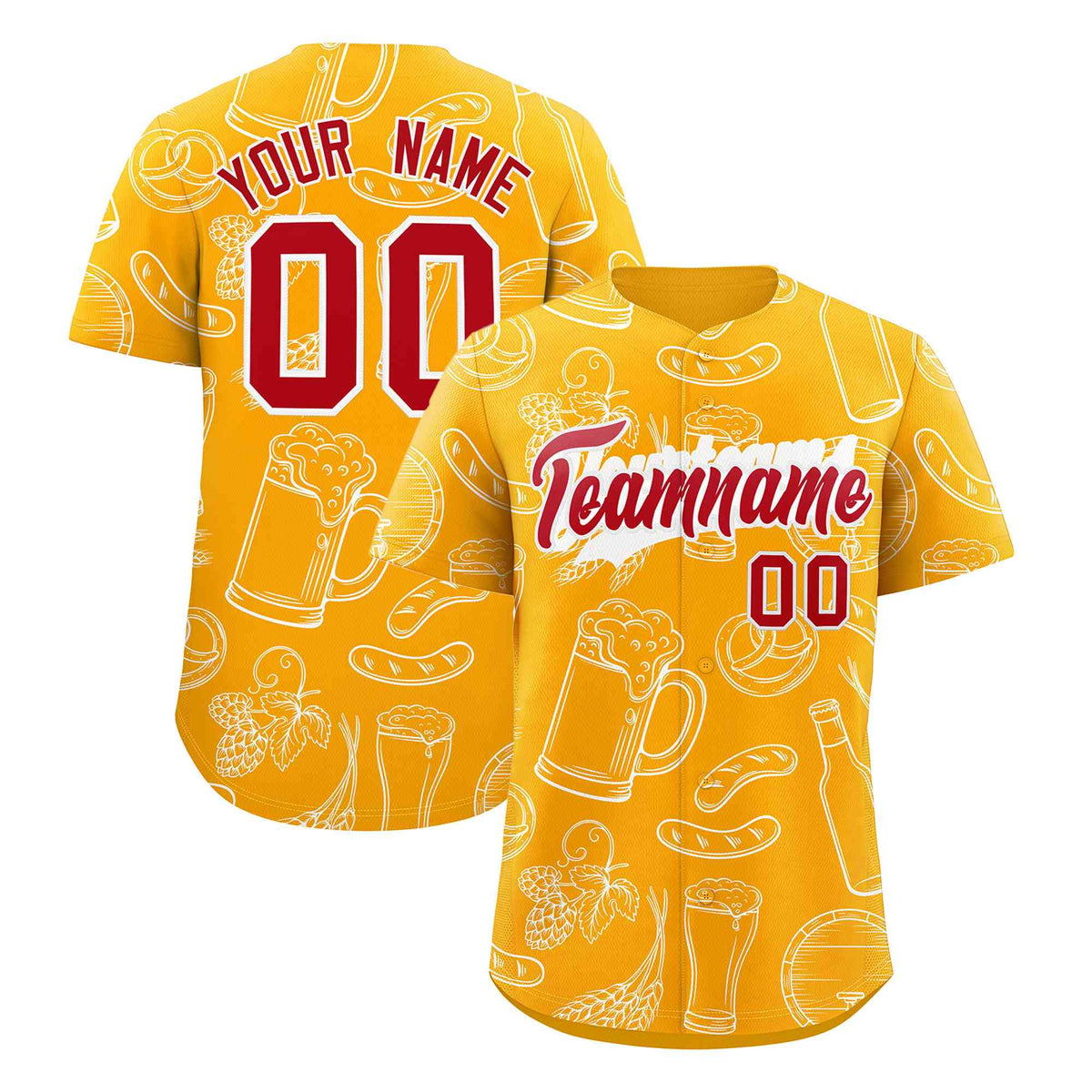 Custom Orange White National Beer Day Personalized Beer Pattern Baseball Jersey | Suitable For Groups Or Parties | KXKSHOP