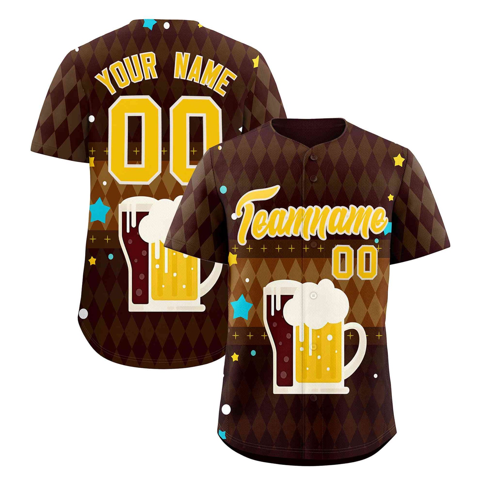 Custom Brown Light Brown National Beer Day Personalized Beer Pattern Baseball Jersey | Suitable For Groups Or Parties | KXKSHOP