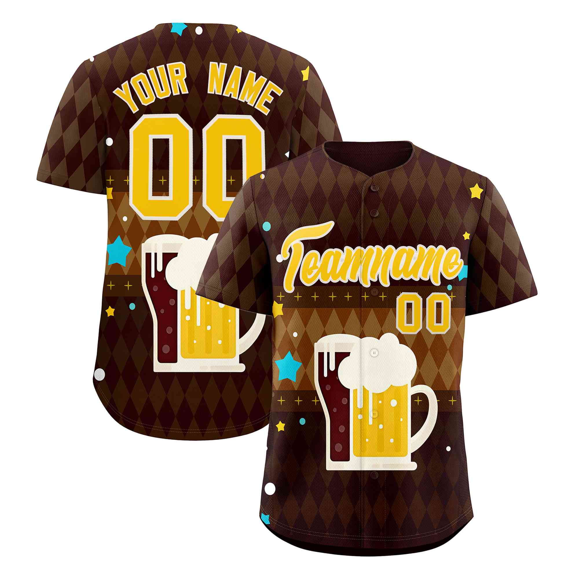 Custom Brown Light Brown National Beer Day Personalized Beer Pattern Baseball Jersey | Suitable For Groups Or Parties | KXKSHOP