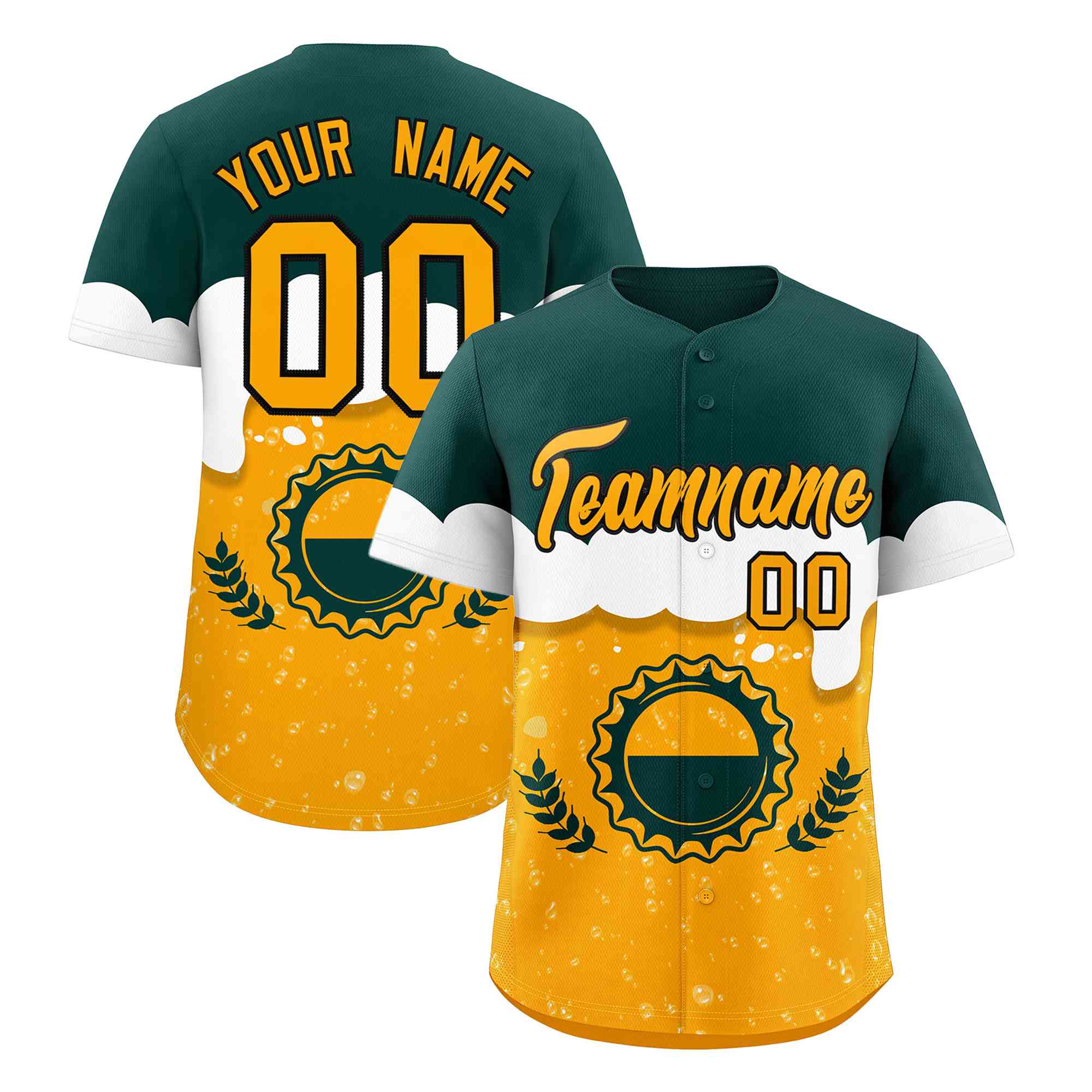 Custom Orange Green National Beer Day Personalized Beer Pattern Baseball Jersey | Suitable For Groups Or Parties | KXKSHOP