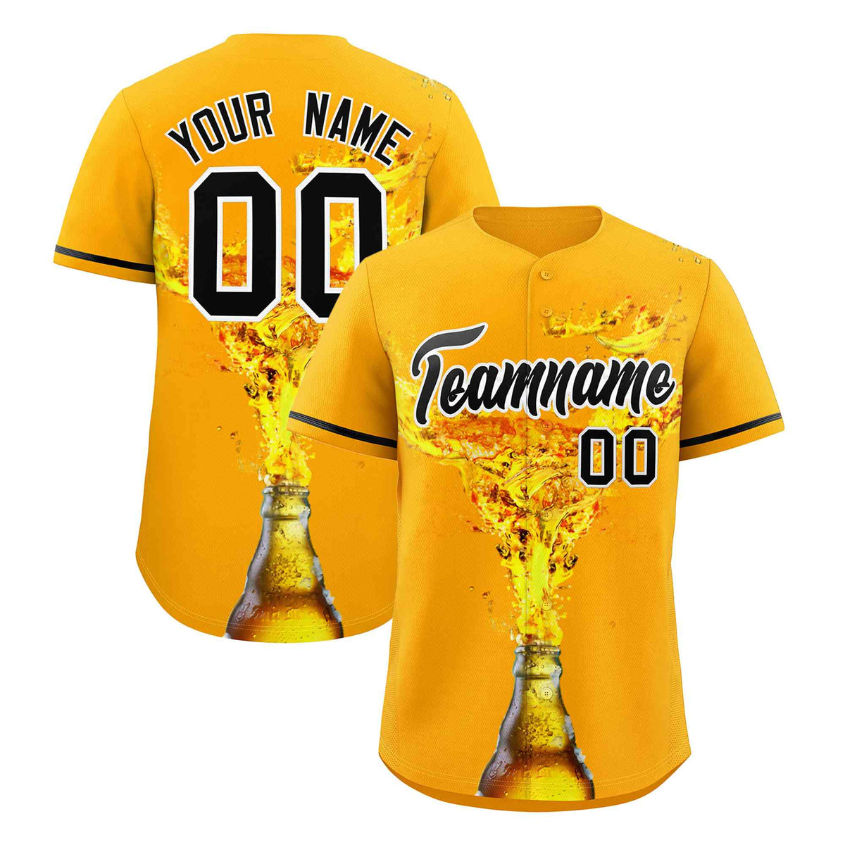 Custom Yellow Black National Beer Day Personalized Beer Pattern Baseball Jersey | Suitable For Groups Or Parties | KXKSHOP