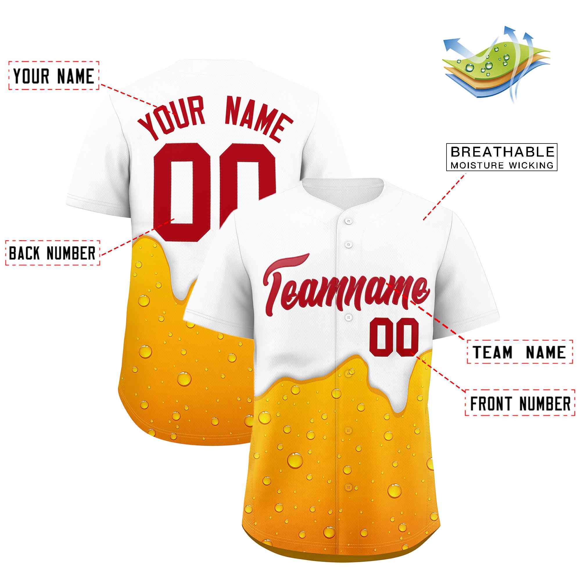 Custom Orange White National Beer Day Personalized Beer Pattern Baseball Jersey | Suitable For Groups Or Parties | KXKSHOP