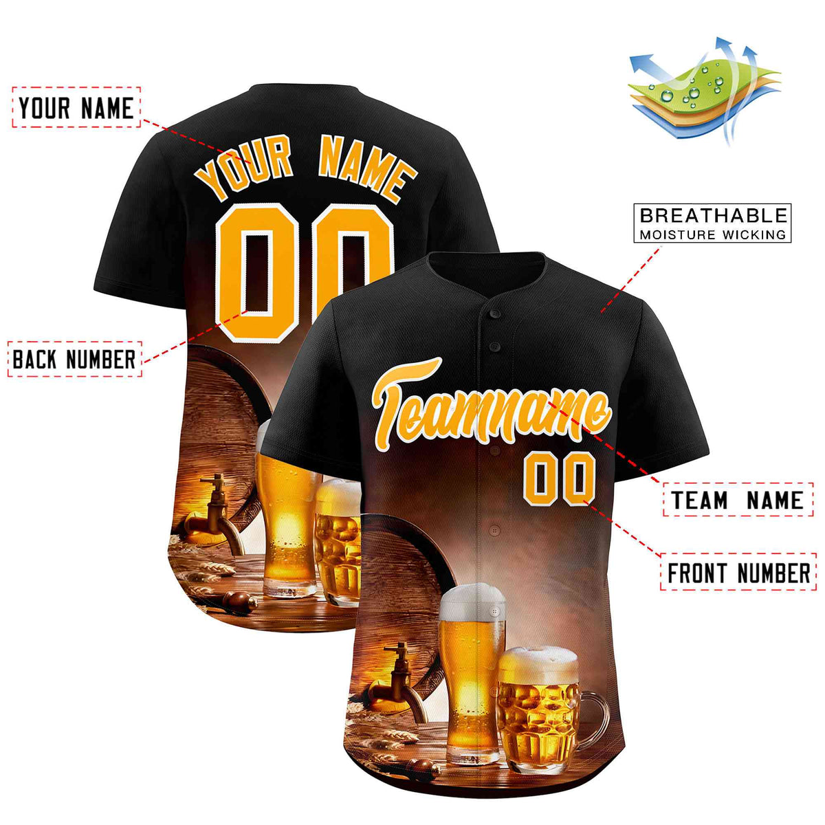 Custom Black National Beer Day Personalized Beer Pattern Baseball Jersey | Suitable For Groups Or Parties | KXKSHOP