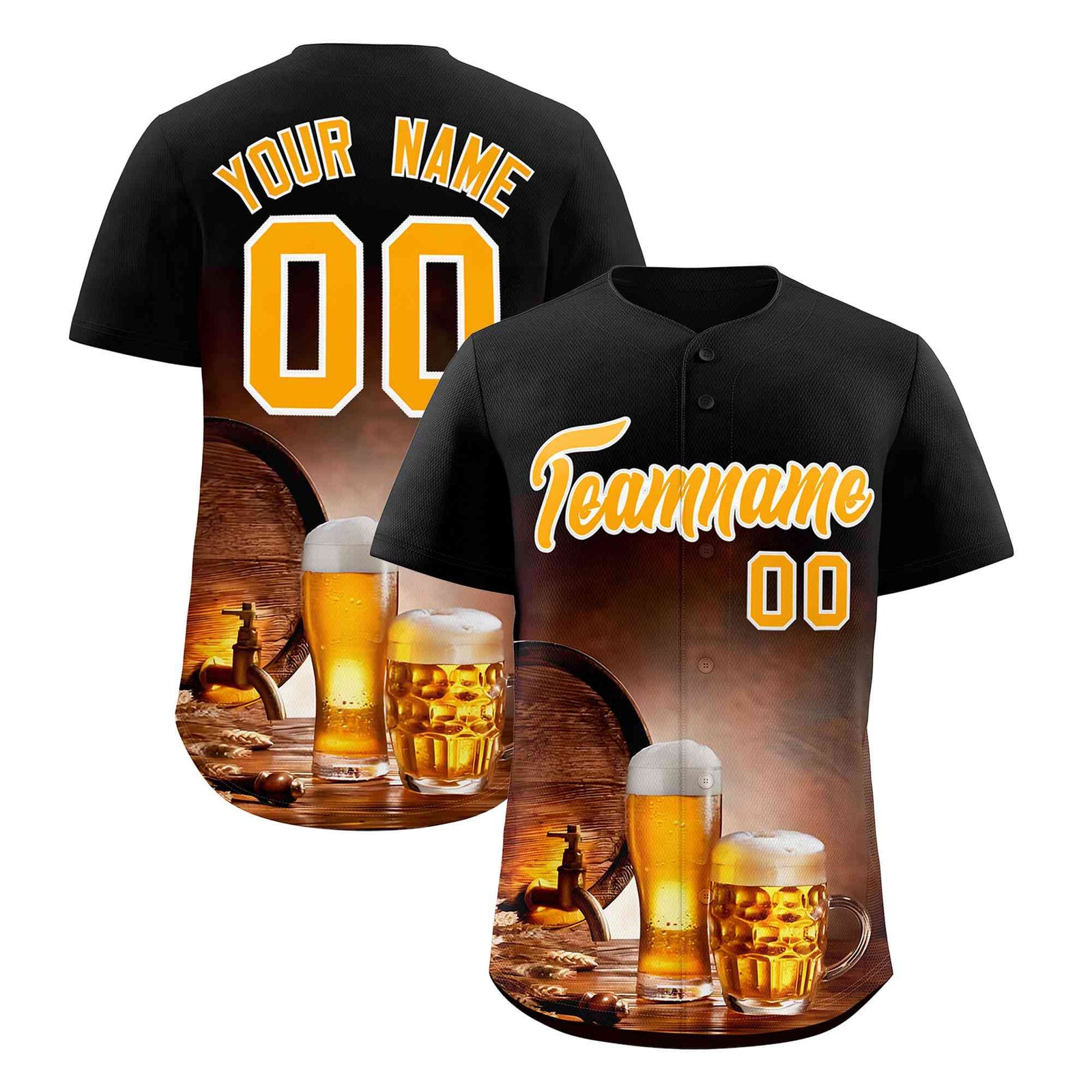 Custom Black National Beer Day Personalized Beer Pattern Baseball Jersey | Suitable For Groups Or Parties | KXKSHOP