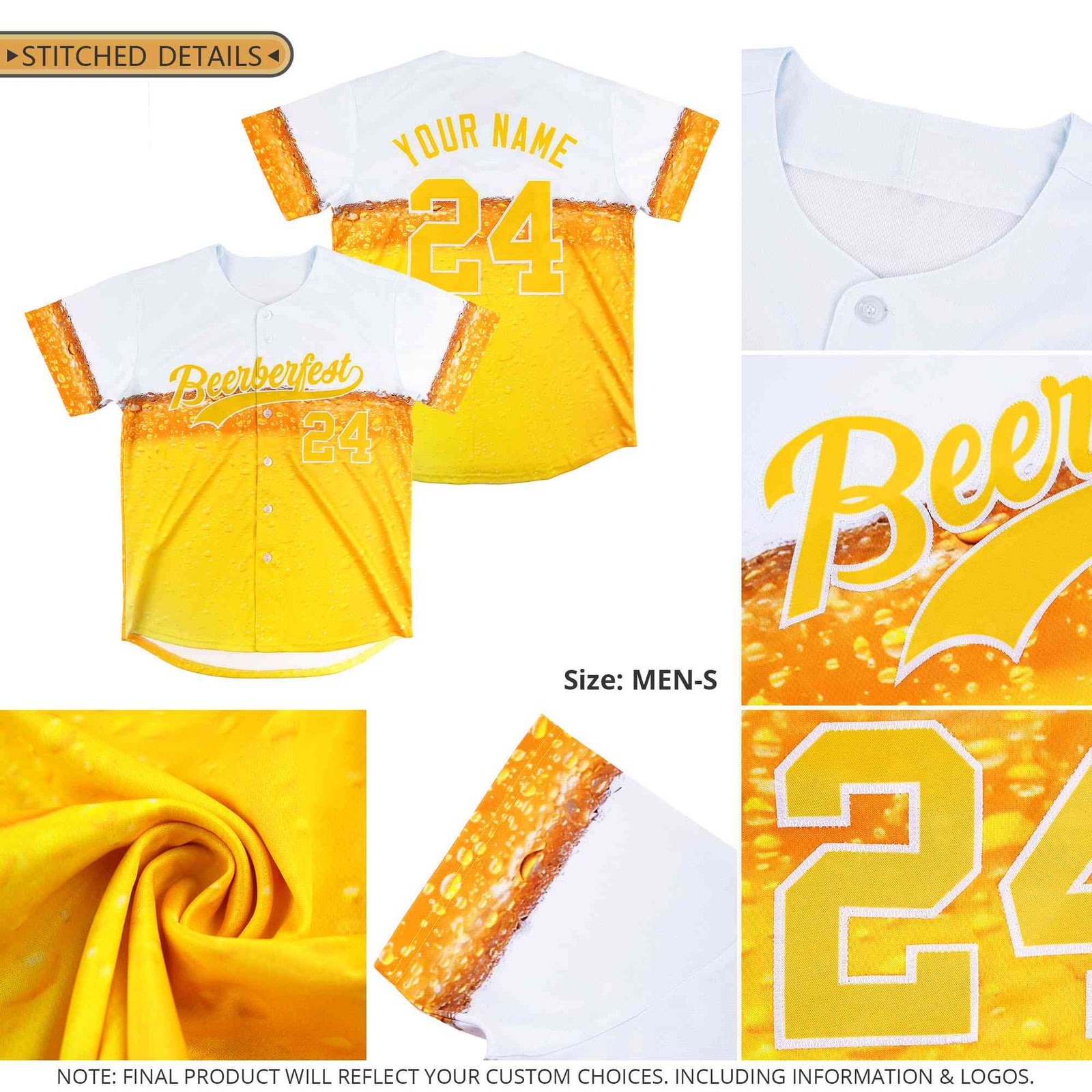 Custom Old Gold Red National Beer Day Personalized Beer Pattern Baseball Jersey | Suitable For Groups Or Parties | KXKSHOP