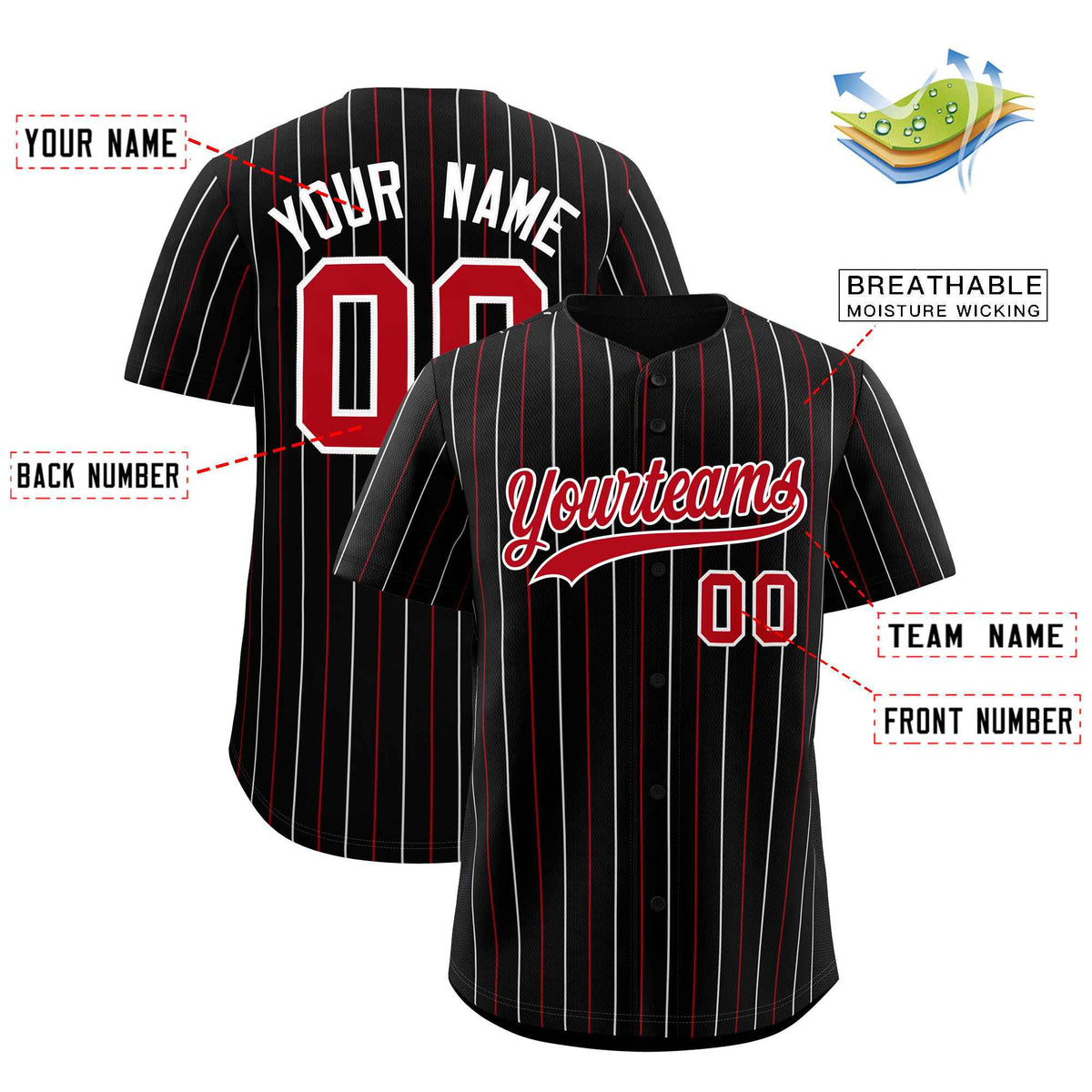 Custom Black Red and White Bi-Color Stripes Fashion Authentic Baseball Jersey