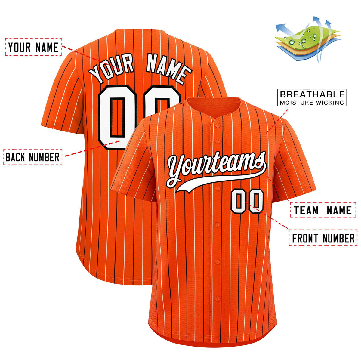 Custom Orange White and Black Bi-Color Stripes Fashion Authentic Baseball Jersey