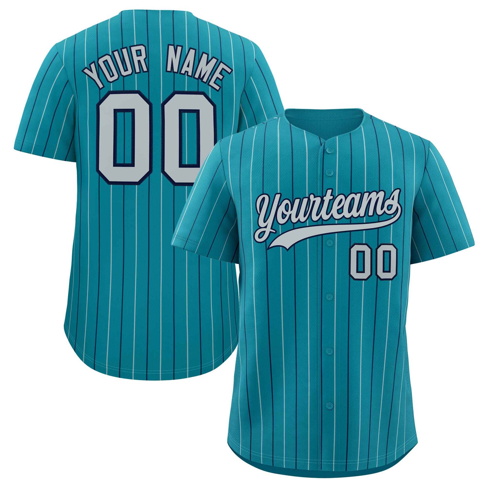 Custom Teal Navy and Gray Bi-Color Stripes Fashion Authentic Baseball Jersey
