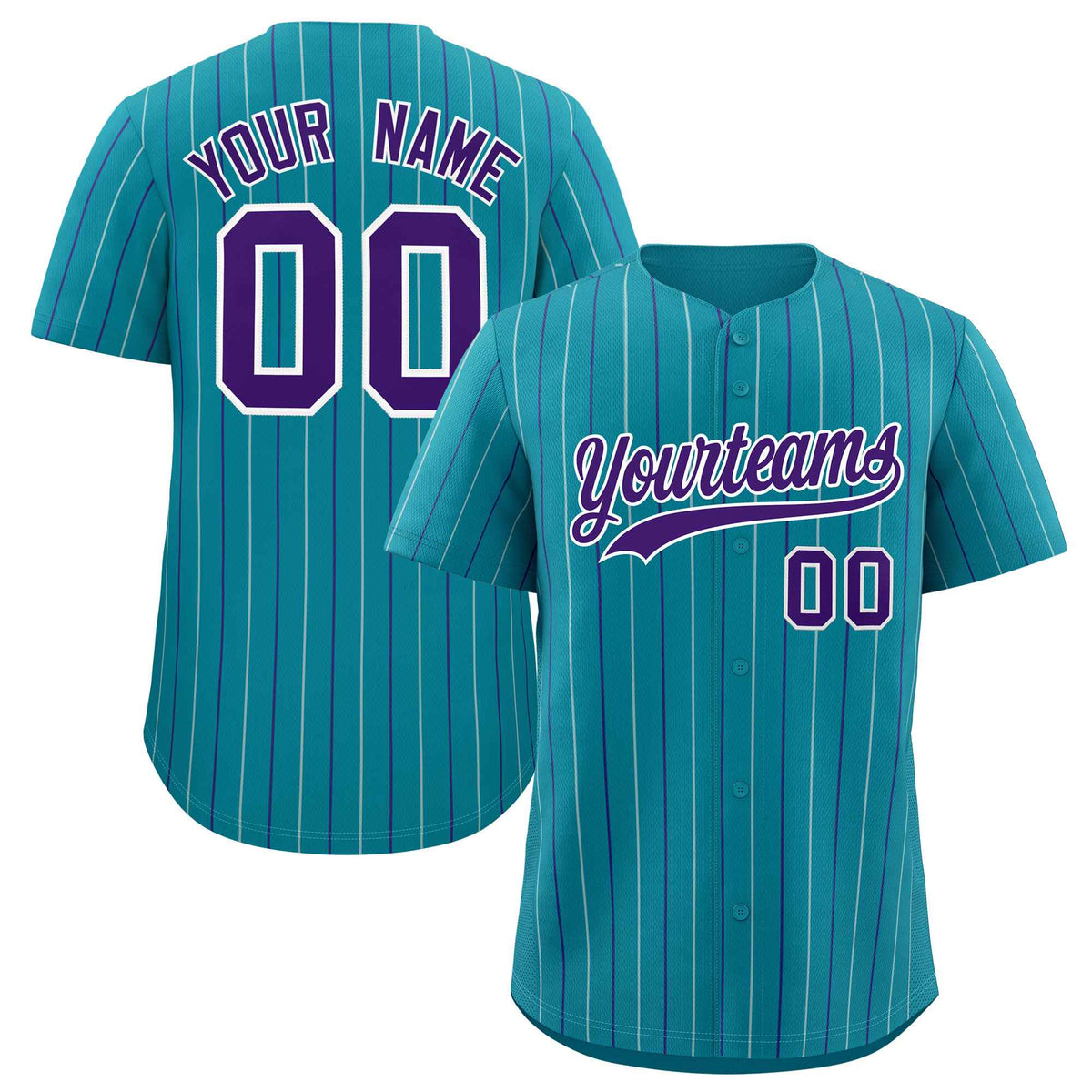 Custom Teal White and Purple Bi-Color Stripes Fashion Authentic Baseball Jersey