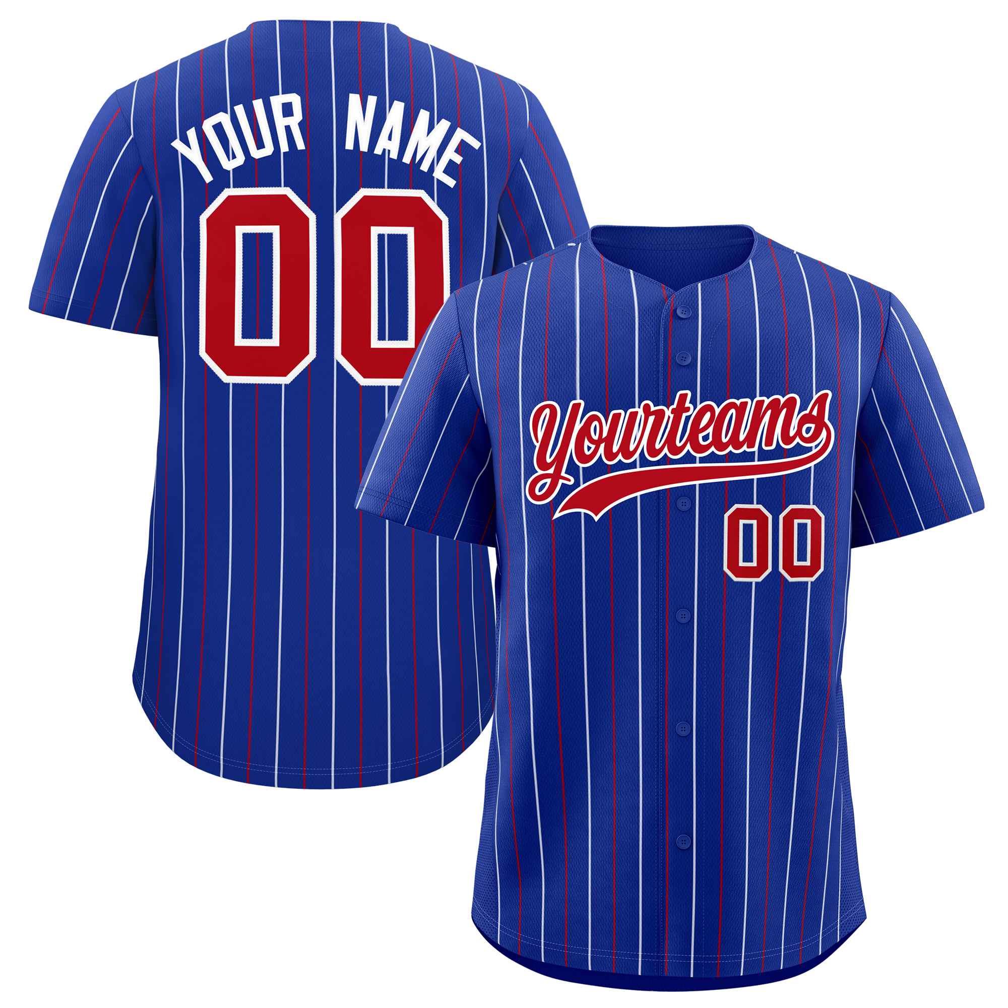 Custom Royal Red and White Bi-Color Stripes Fashion Authentic Baseball Jersey