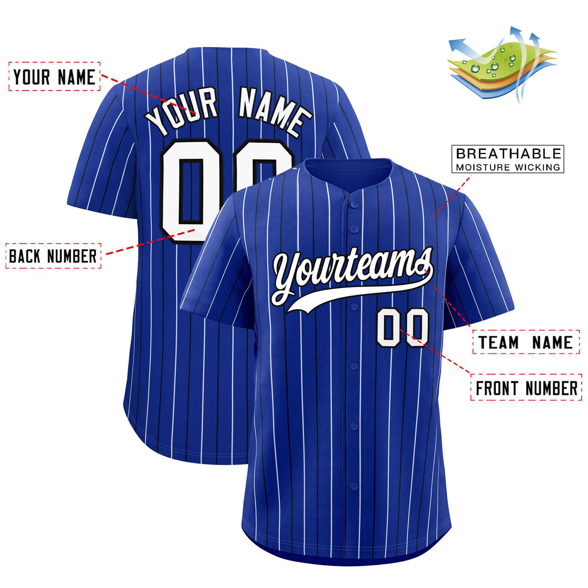 Custom Royal Black and White Bi-Color Stripes Fashion Authentic Baseball Jersey