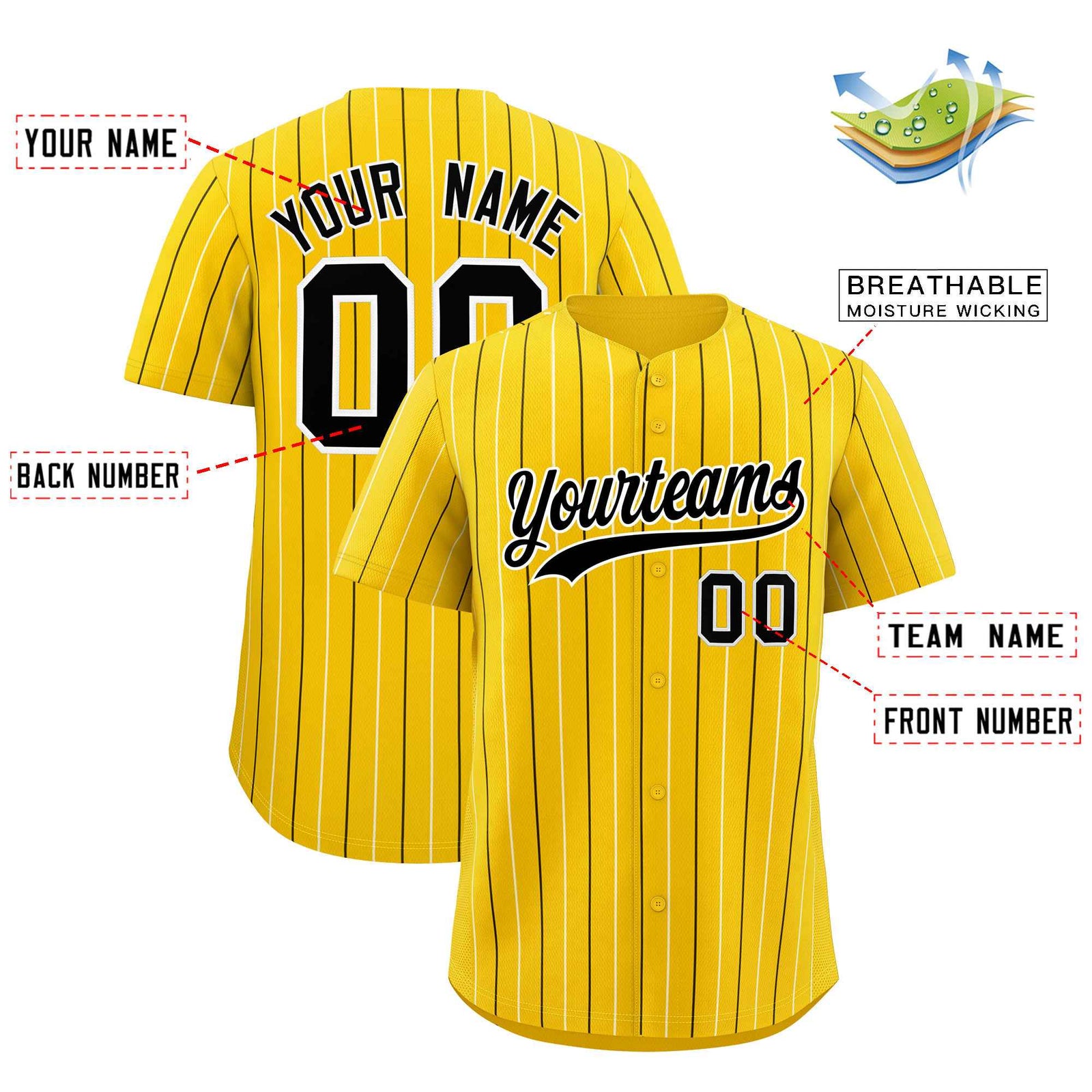 Custom Gold Black and White Bi-Color Stripes Fashion Authentic Baseball Jersey