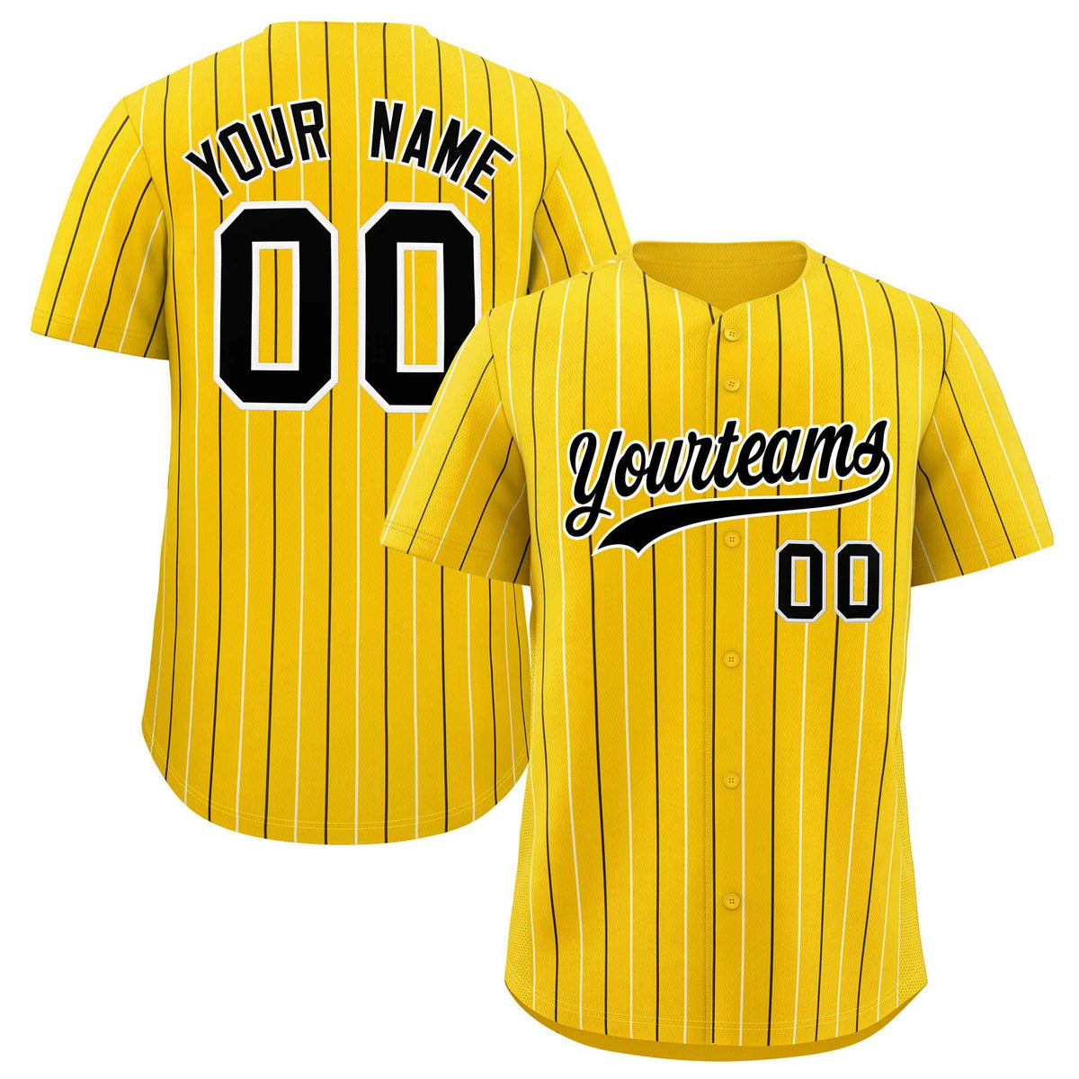 Custom Gold Black and White Bi-Color Stripes Fashion Authentic Baseball Jersey