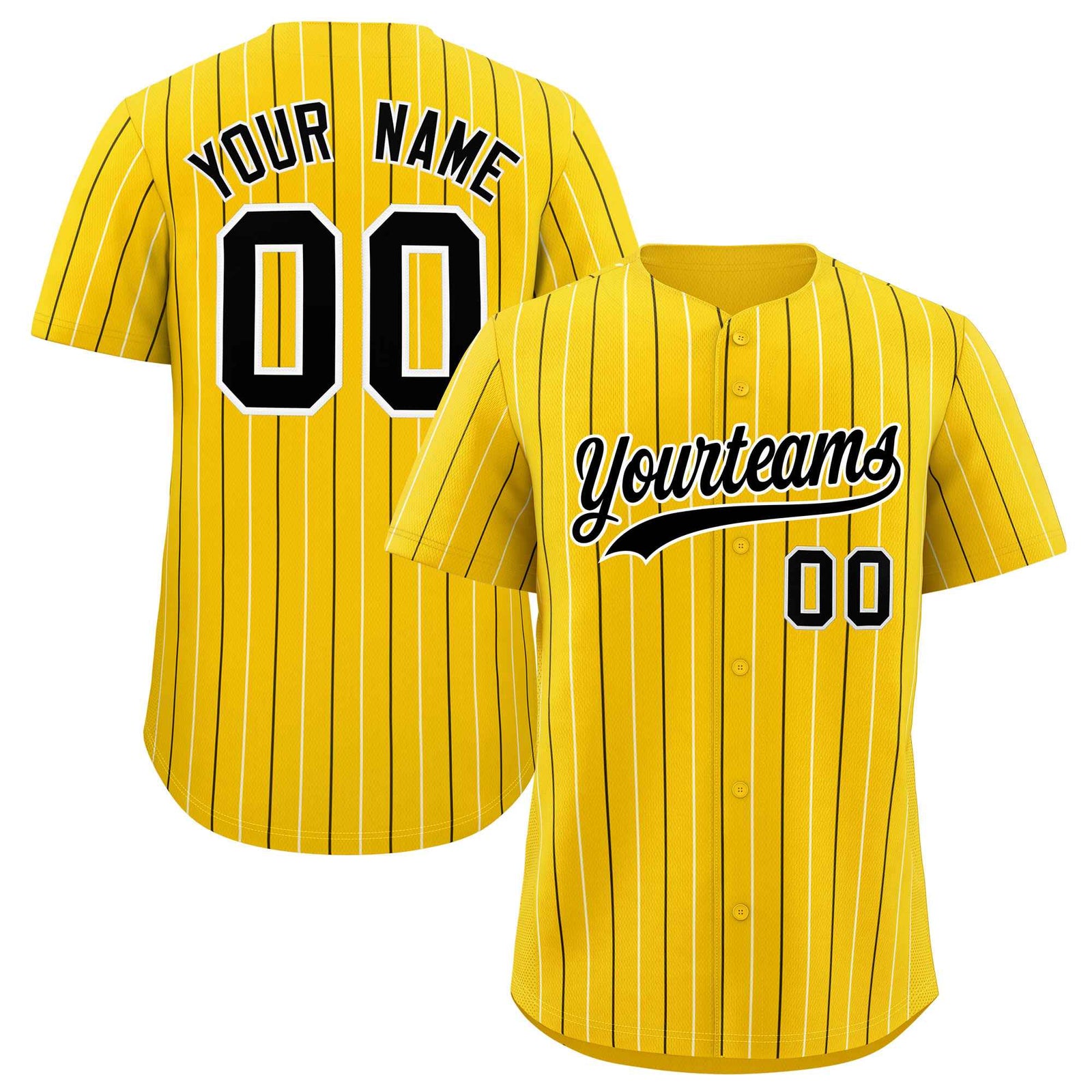 Custom Gold Black and White Bi-Color Stripes Fashion Authentic Baseball Jersey