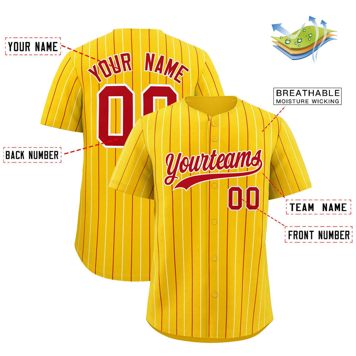 Custom Gold Red and White Bi-Color Stripes Fashion Authentic Baseball Jersey
