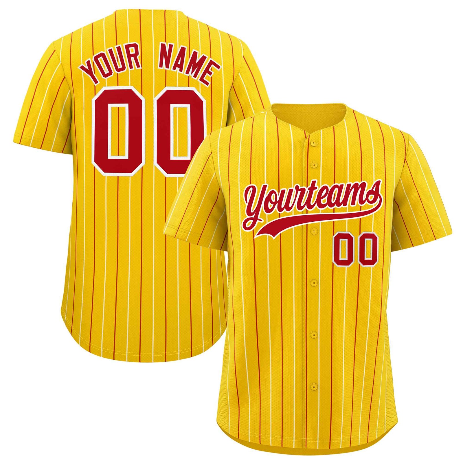 Custom Gold Red and White Bi-Color Stripes Fashion Authentic Baseball Jersey