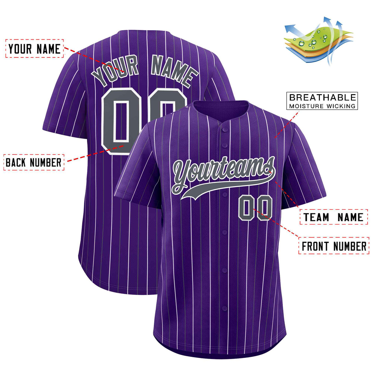 Custom Purple Dark Gray and White Bi-Color Stripes Fashion Authentic Baseball Jersey
