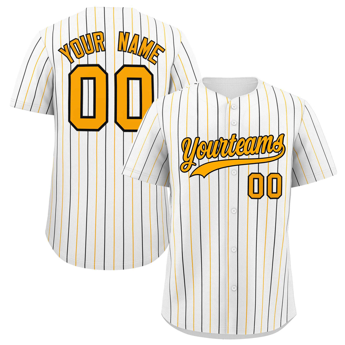Custom White Yellow and Black Bi-Color Stripes Fashion Authentic Baseball Jersey
