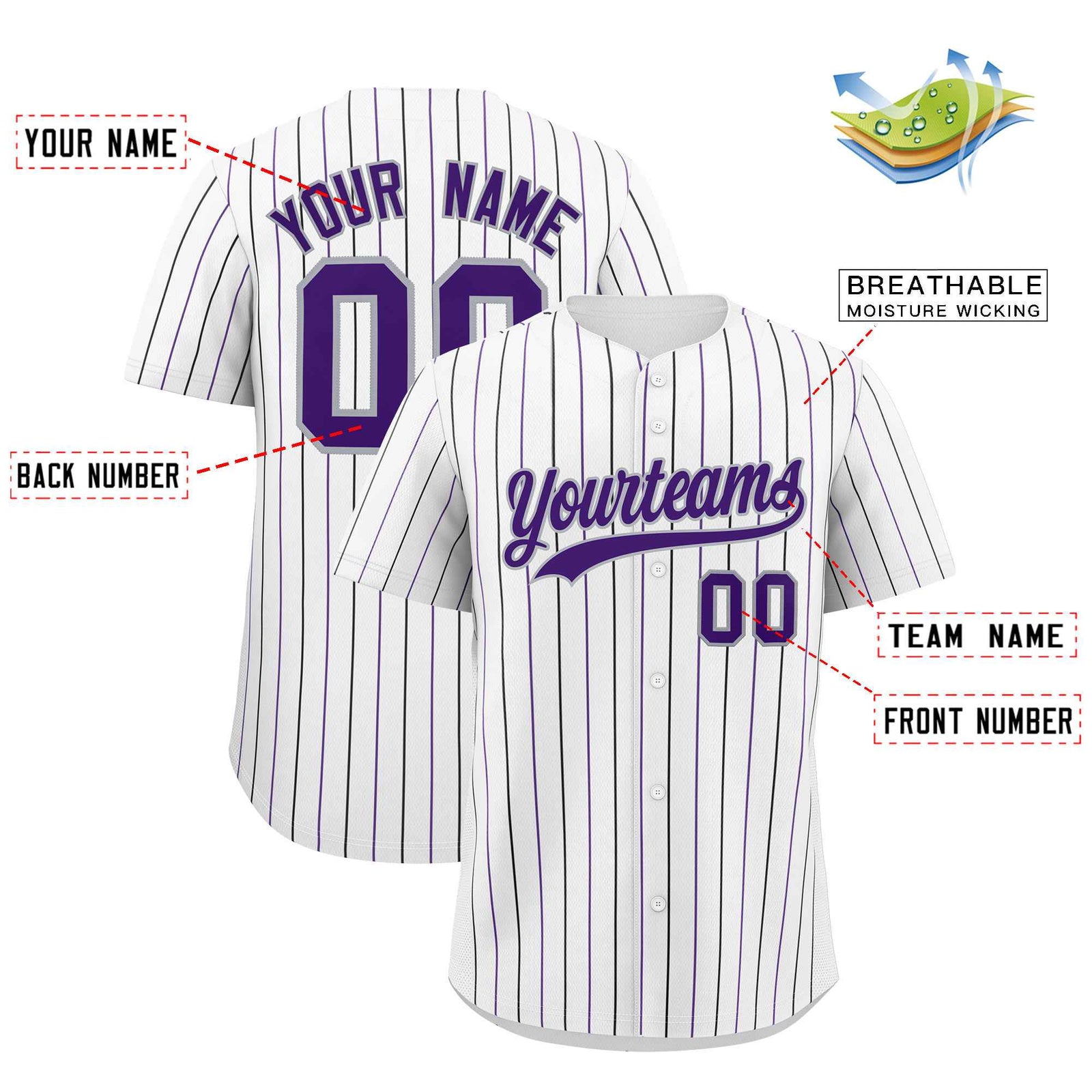 Custom White Purple and Gray Bi-Color Stripes Fashion Authentic Baseball Jersey