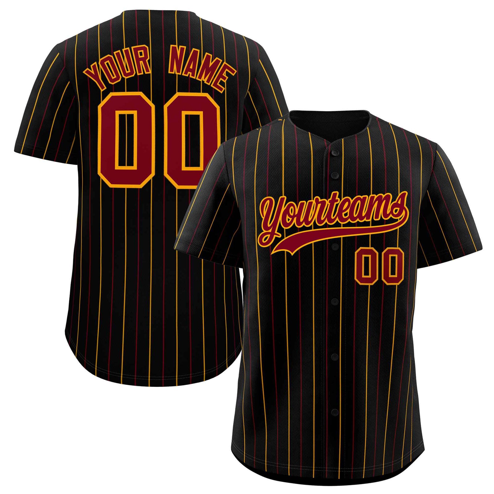 Custom Black Crimson and Yellow Bi-Color Stripes Fashion Authentic Baseball Jersey