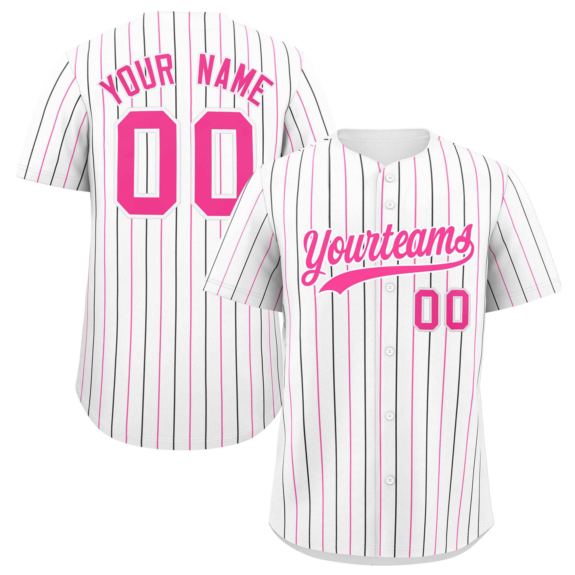 Custom White Black and Pink Bi-Color Stripes Fashion Authentic Baseball Jersey