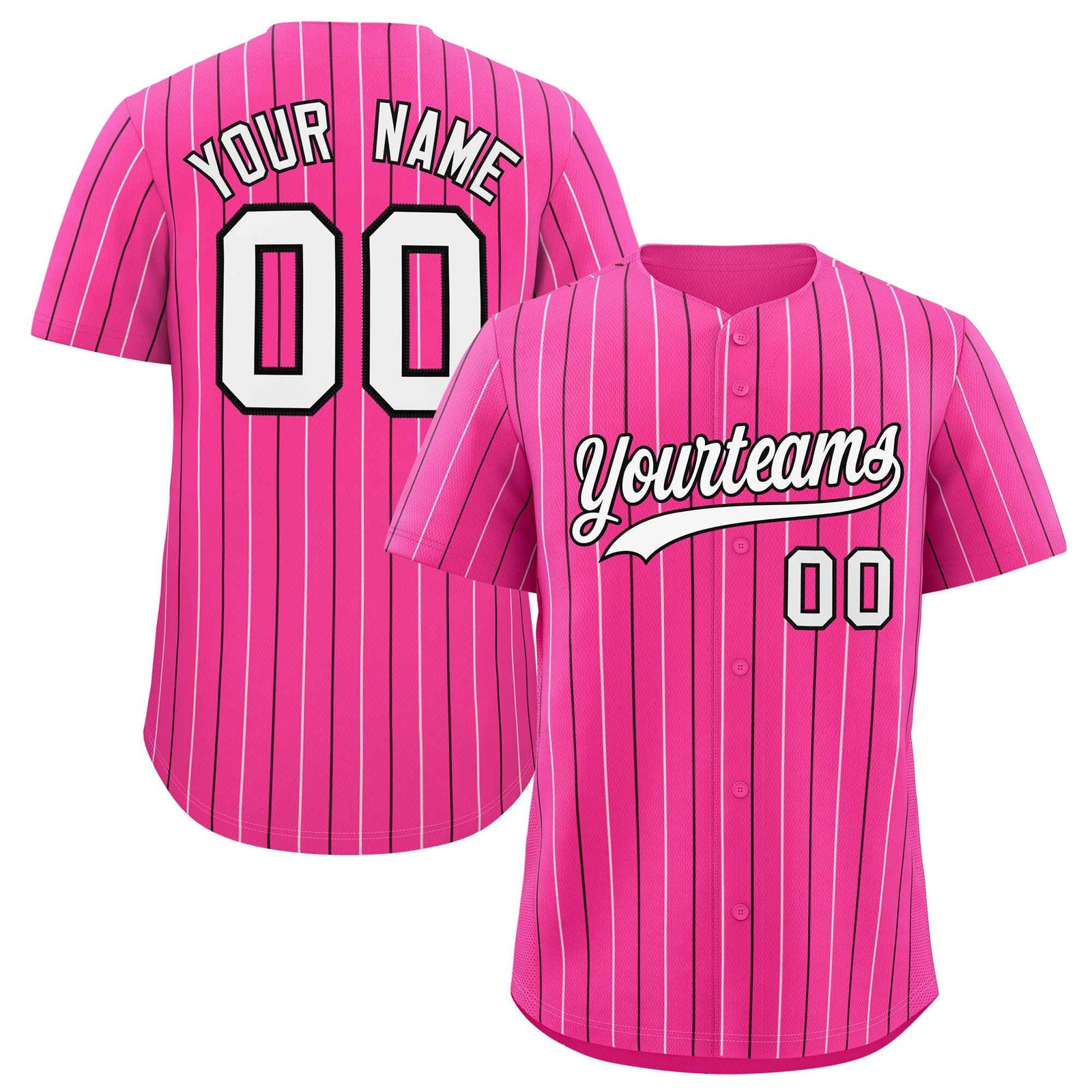 Custom Pink White and Black Bi-Color Stripes Fashion Authentic Baseball Jersey