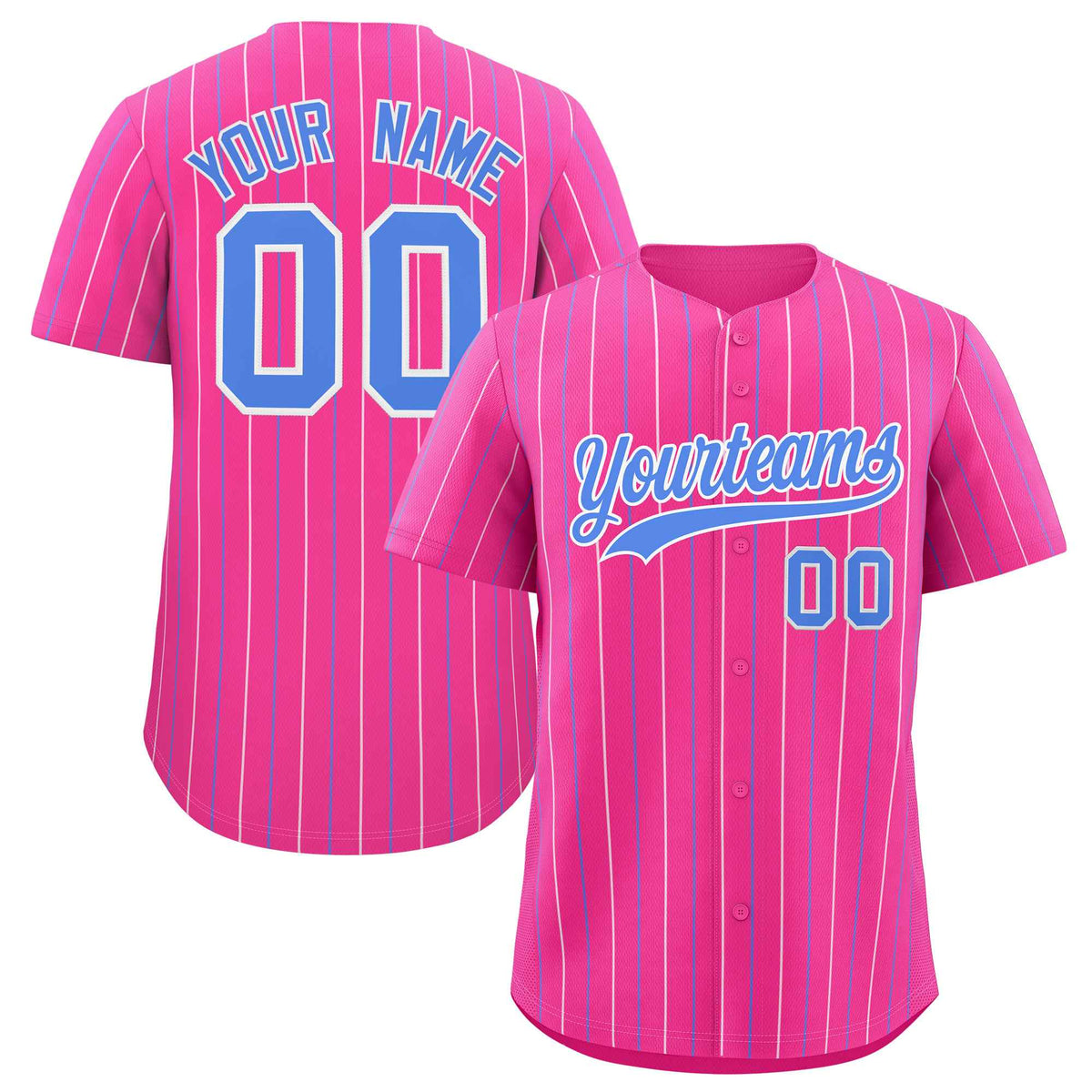 Custom Pink White and Powder Blue Bi-Color Stripes Fashion Authentic Baseball Jersey