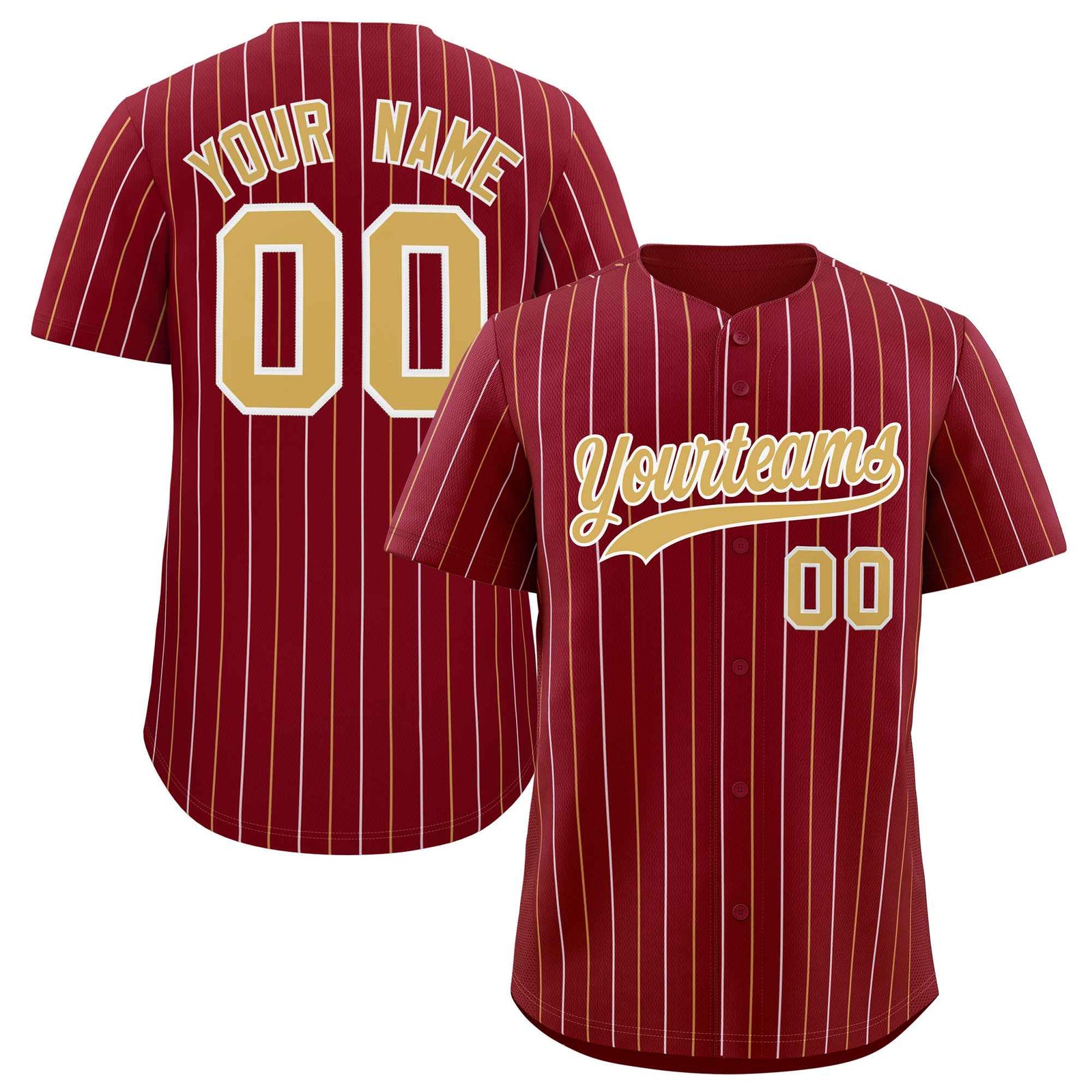 Custom Crimson Old Gold and White Bi-Color Stripes Fashion Authentic Baseball Jersey