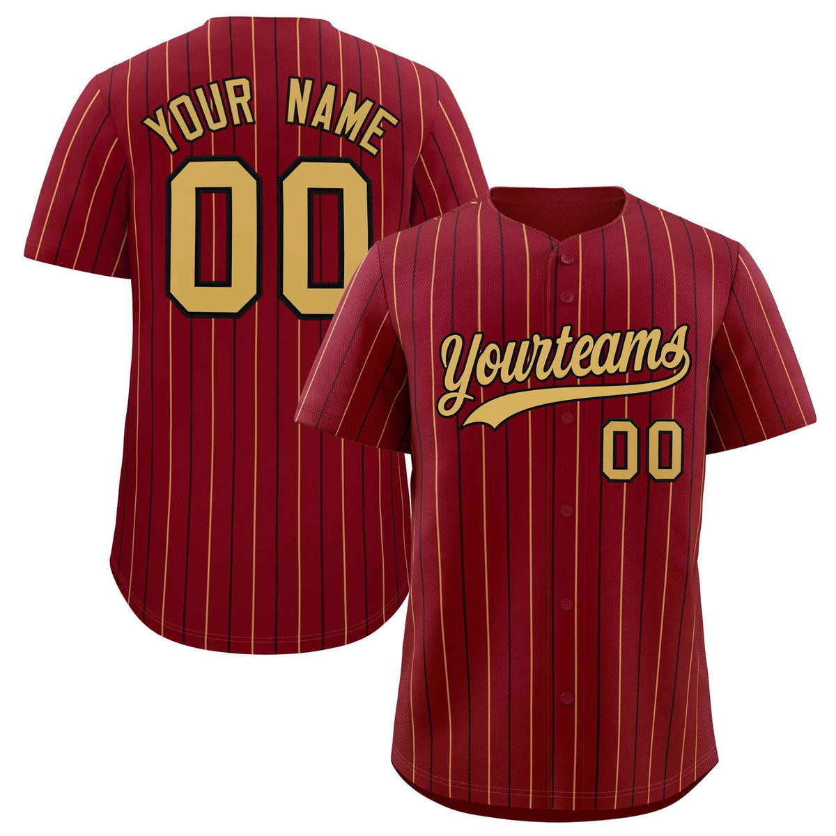 Custom Crimson Old Gold and Black Bi-Color Stripes Fashion Authentic Baseball Jersey