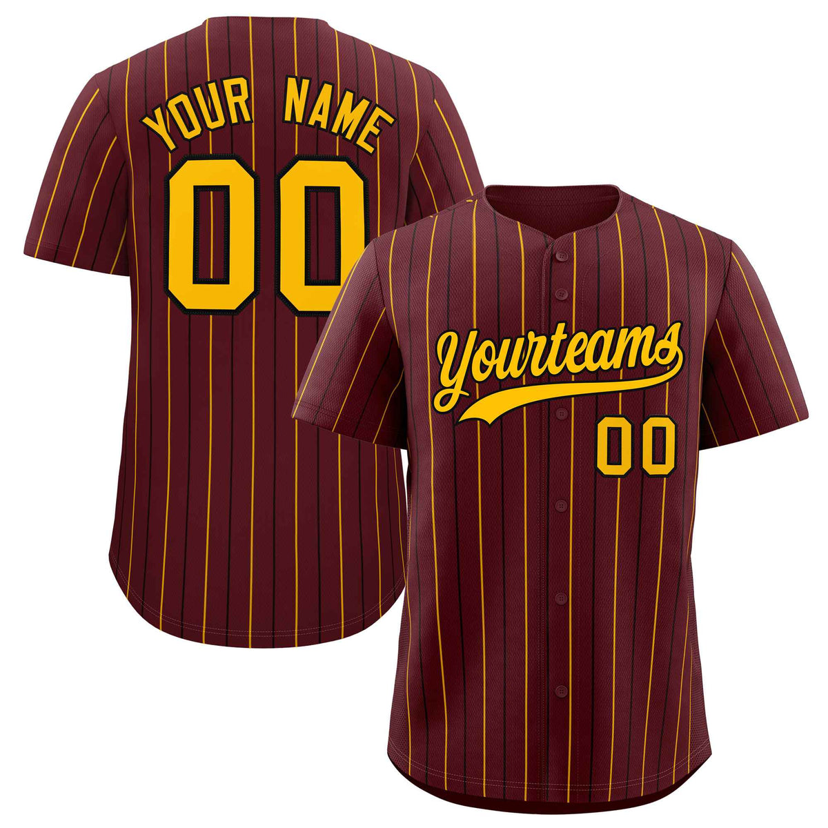 Custom Burgundy Gold and Black Bi-Color Stripes Fashion Authentic Baseball Jersey
