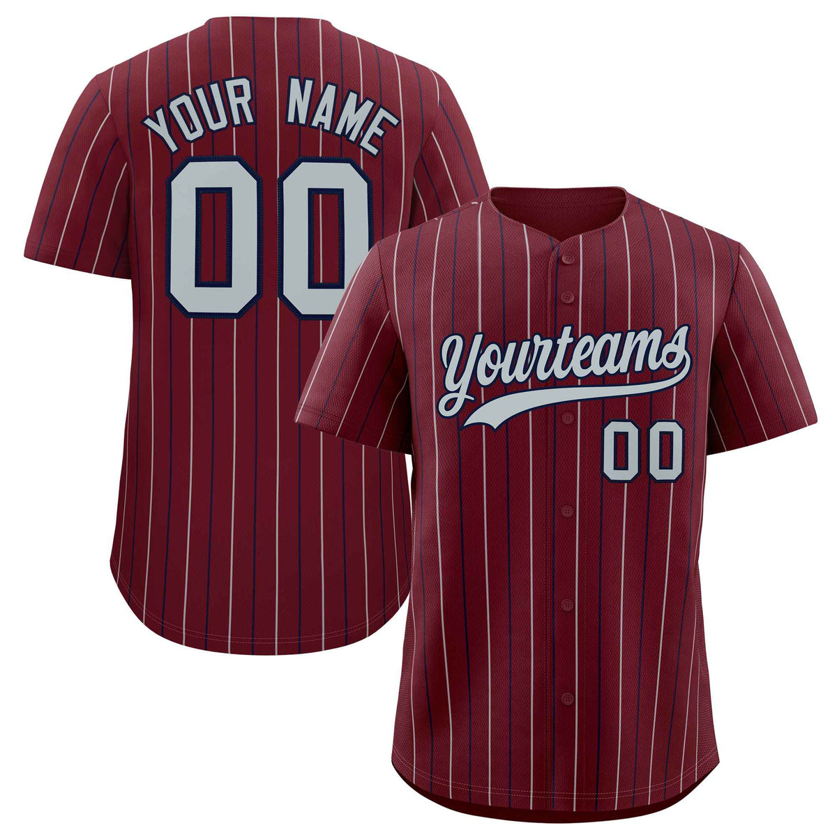Custom Burgundy Silver and Black Bi-Color Stripes Fashion Authentic Baseball Jersey