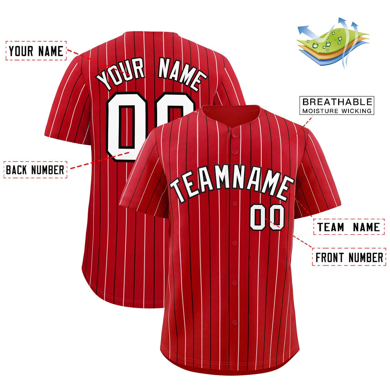 Custom Red White and Black Bi-Color Stripes Fashion Authentic Baseball Jersey