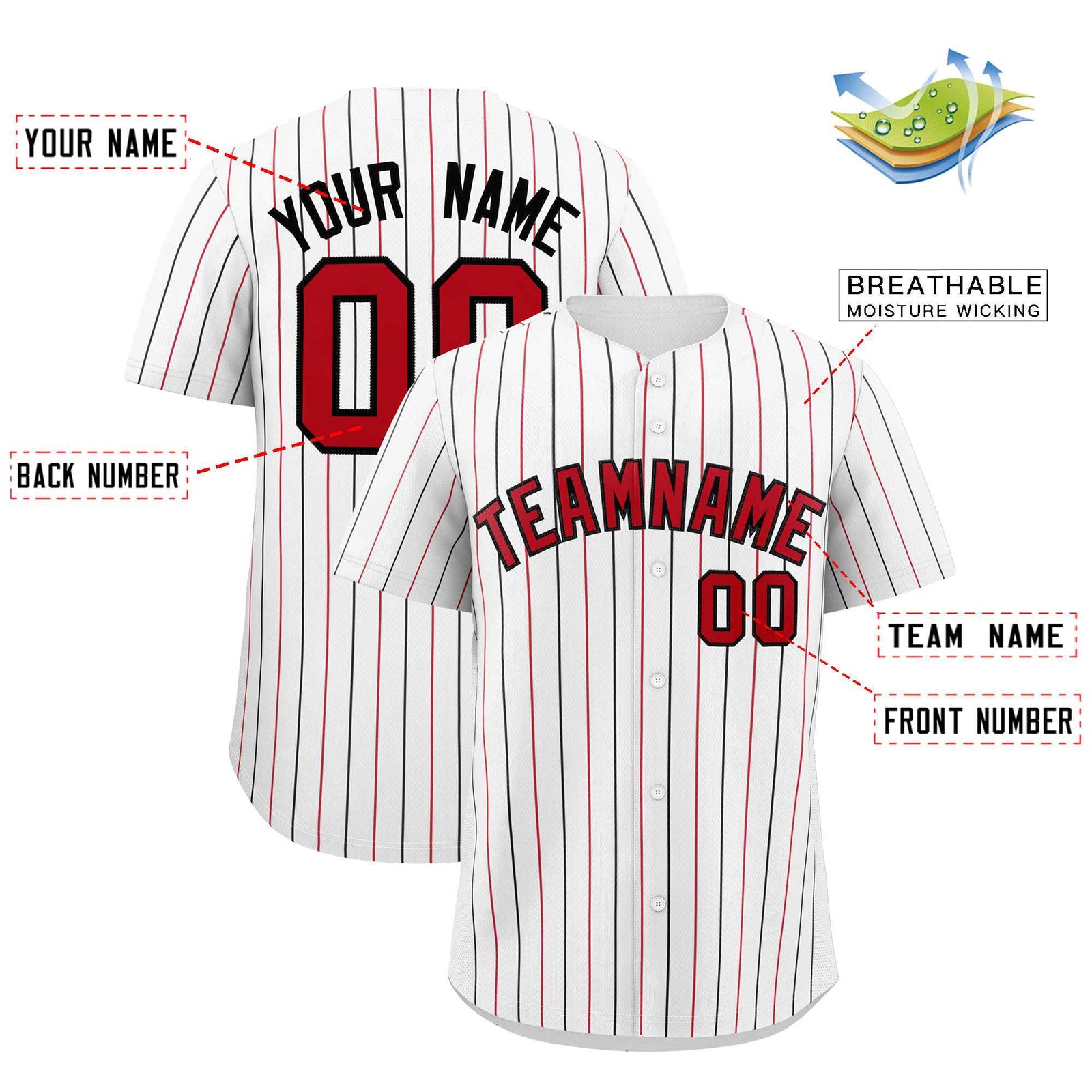 Custom White Red and Black Bi-Color Stripes Fashion Authentic Baseball Jersey