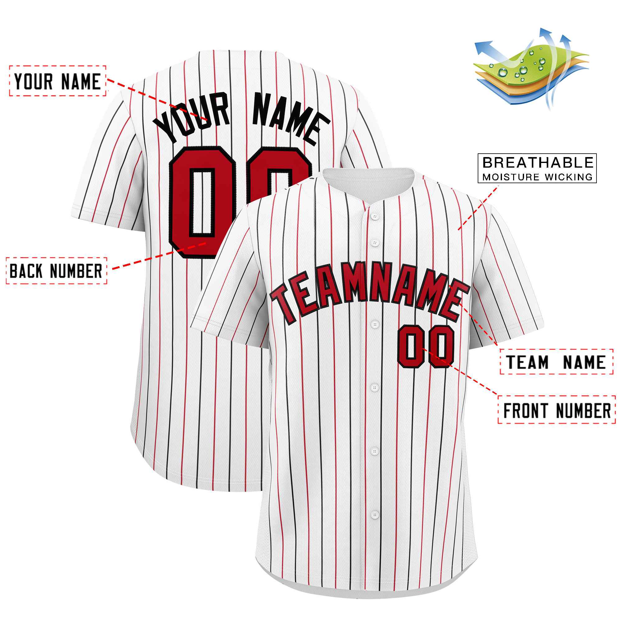 Custom White Red and Black Bi-Color Stripes Fashion Authentic Baseball Jersey