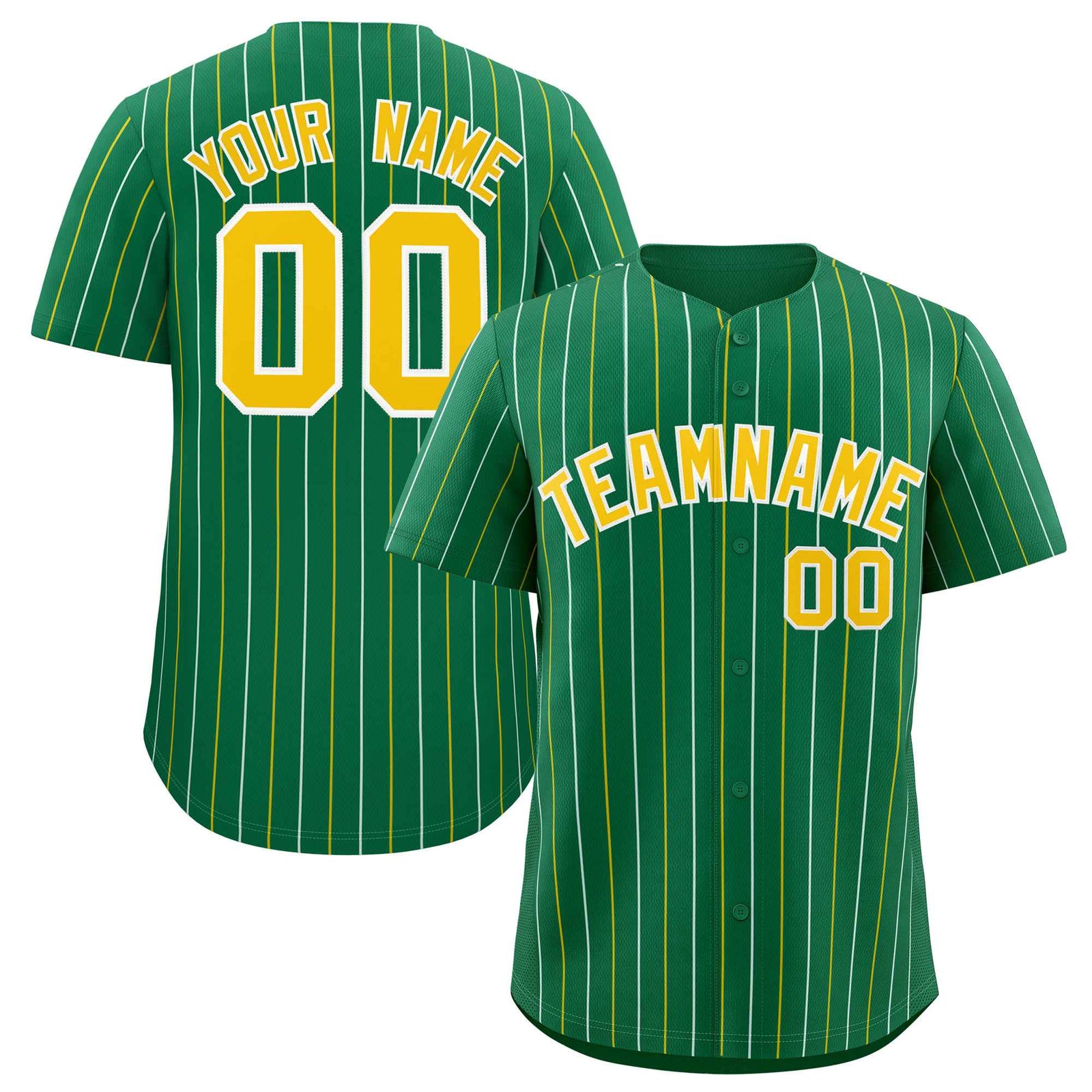 Custom Kelly Green Gold and White Bi-Color Stripes Fashion Authentic Baseball Jersey