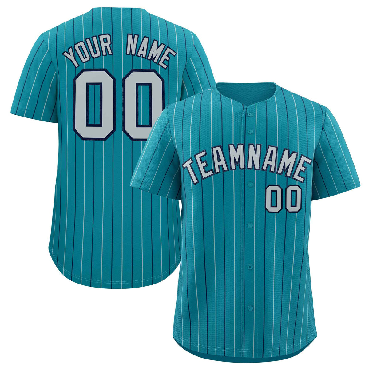 Custom Teal Navy and Gray Bi-Color Stripes Fashion Authentic Baseball Jersey