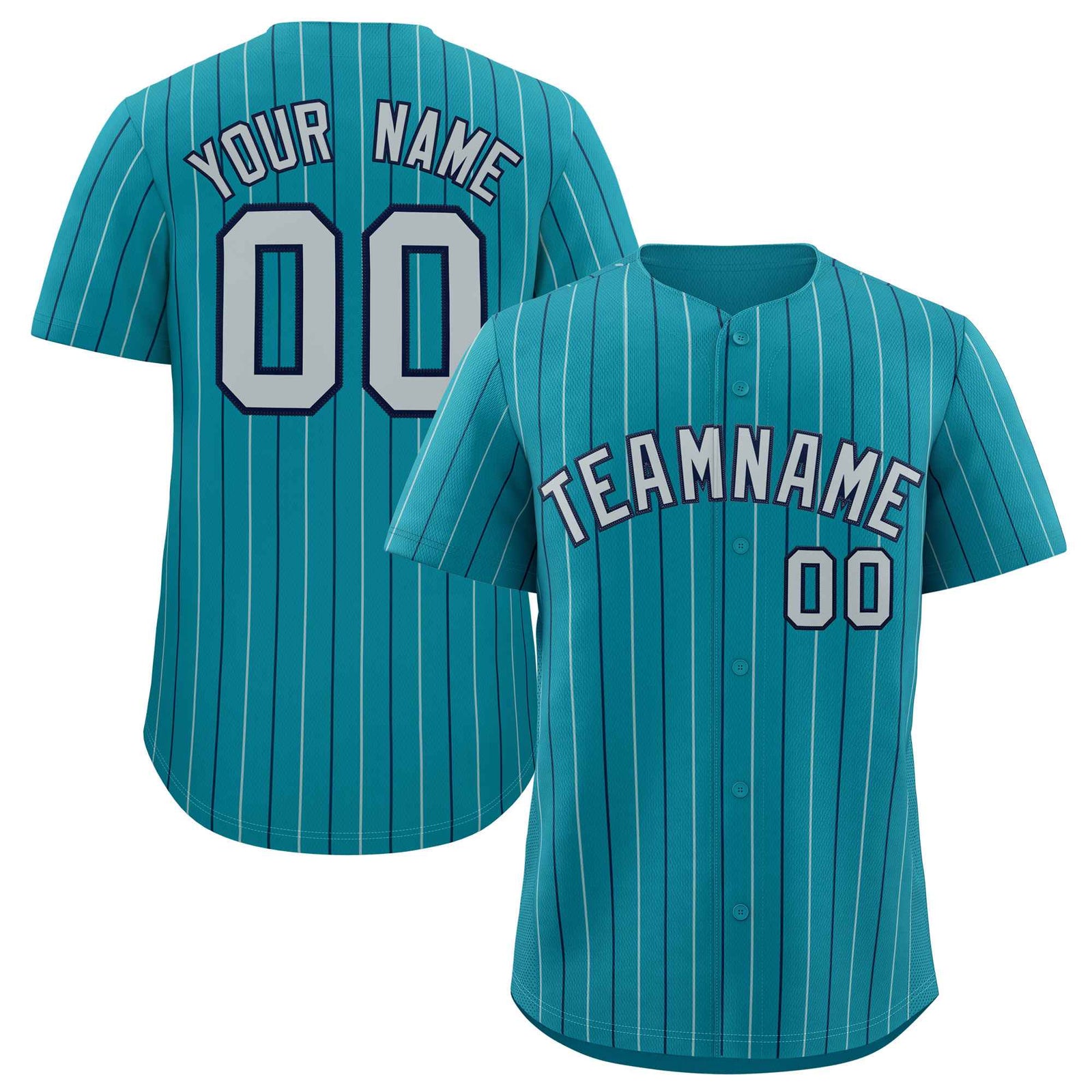 Custom Teal Navy and Gray Bi-Color Stripes Fashion Authentic Baseball Jersey