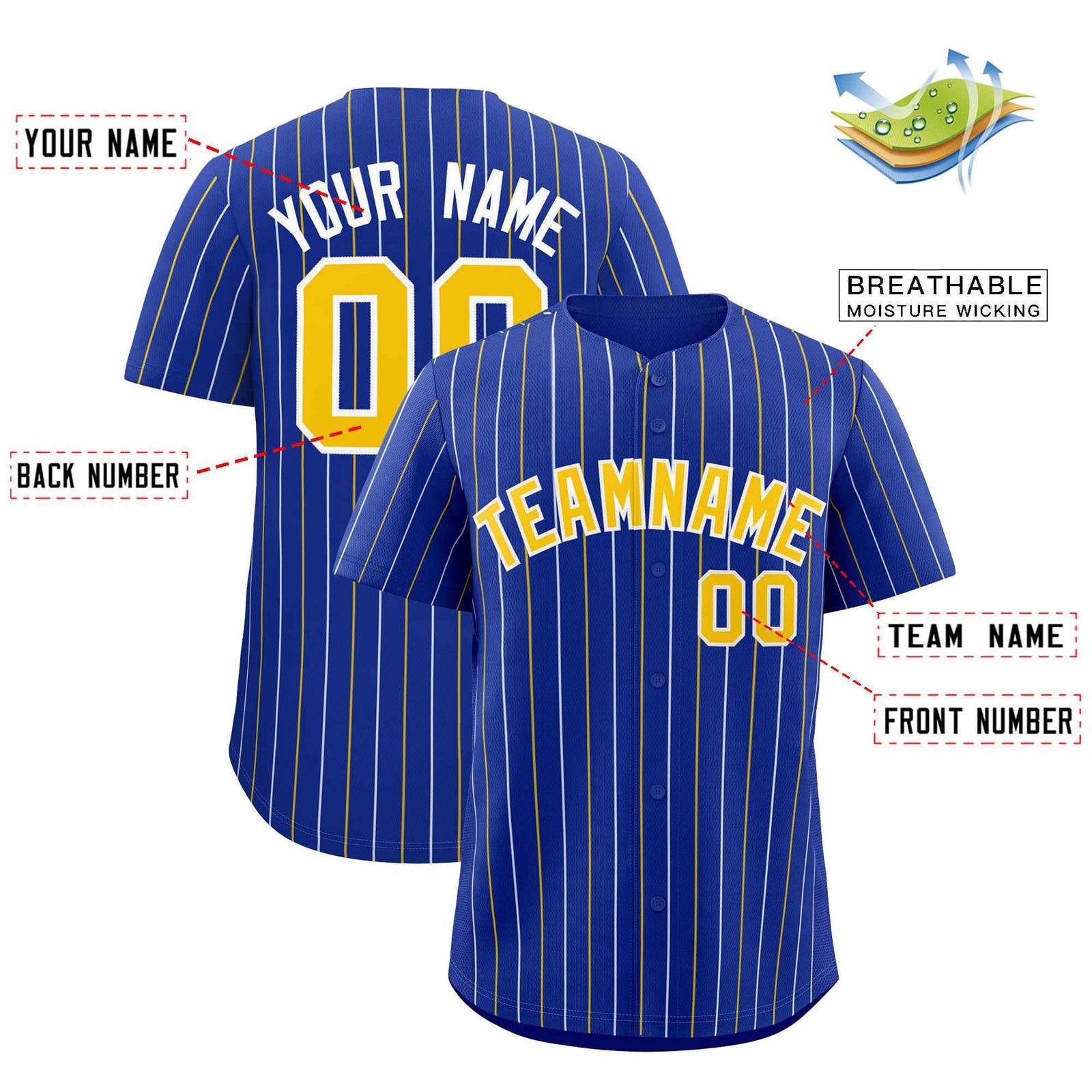 Custom Royal Gold and White Bi-Color Stripes Fashion Authentic Baseball Jersey