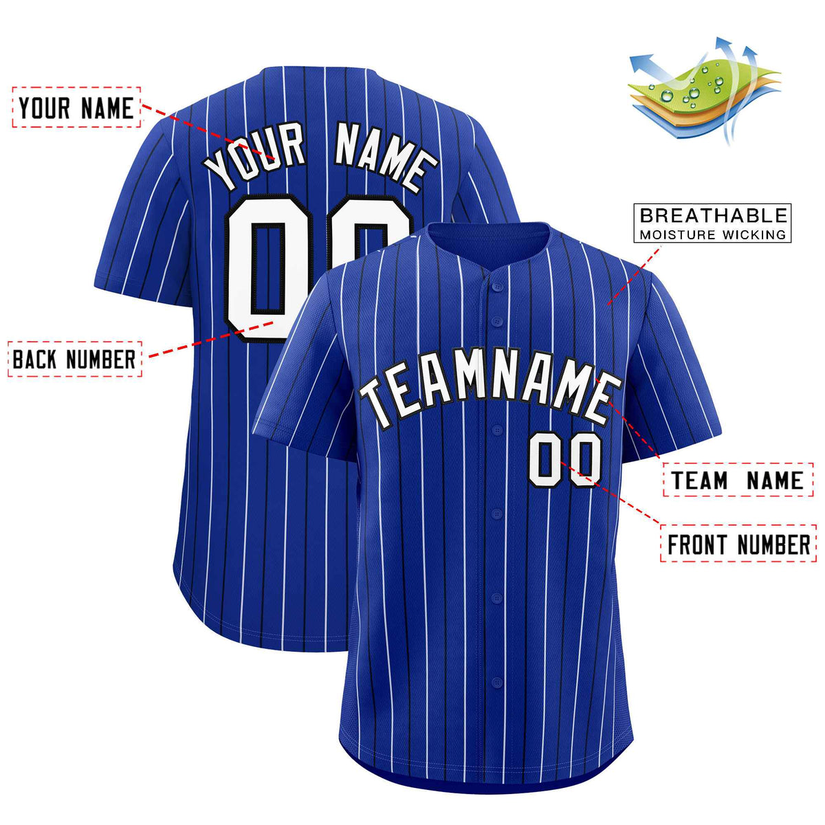 Custom Royal Black and White Bi-Color Stripes Fashion Authentic Baseball Jersey