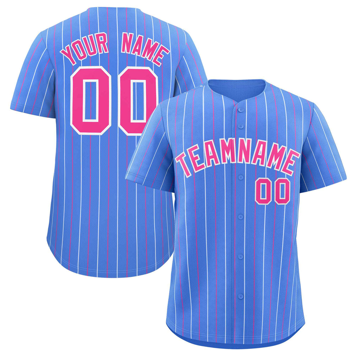 Custom Powder Blue Pink and White Bi-Color Stripes Fashion Authentic Baseball Jersey